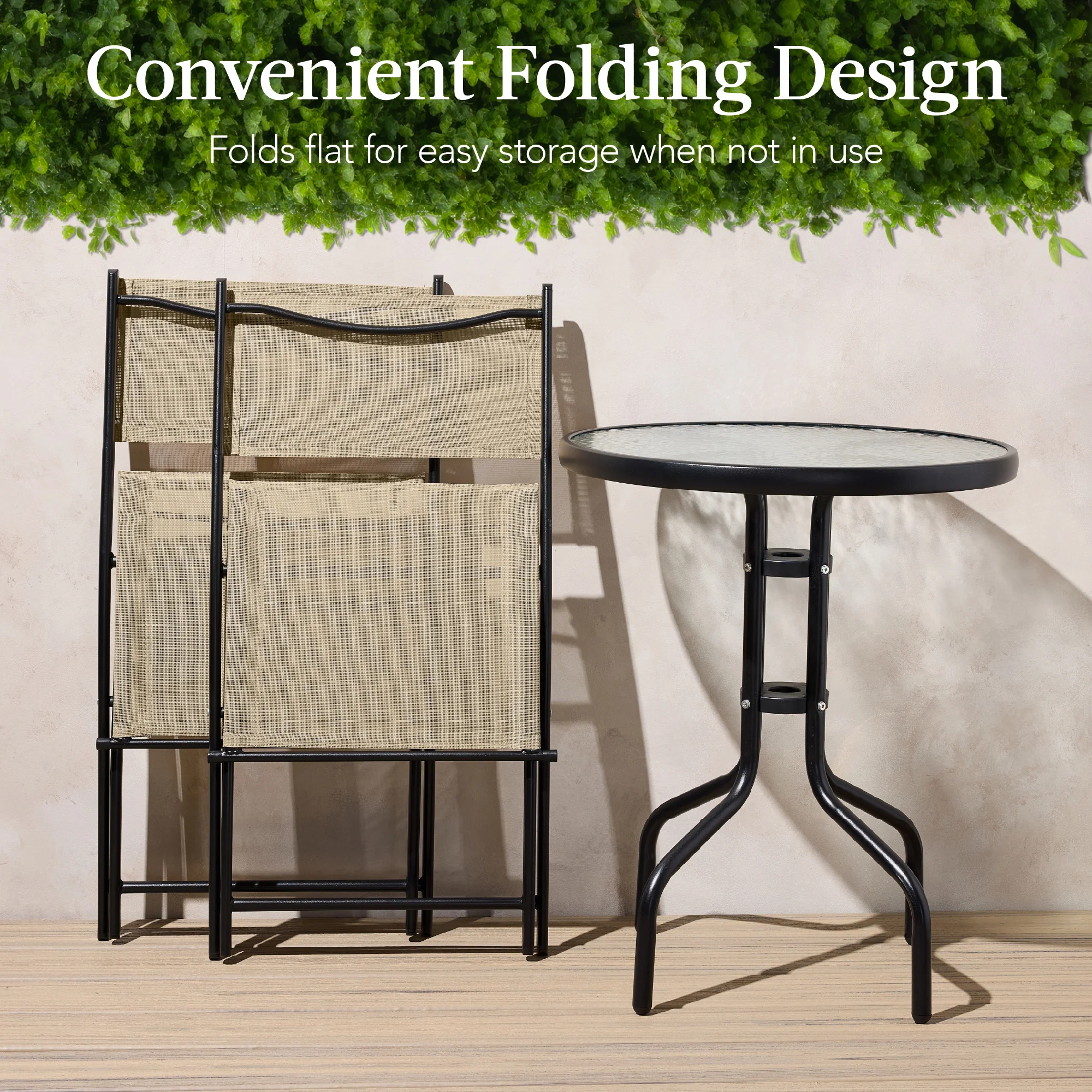 3-Piece Bistro Set w/ Glass Table, 2 Foldable Chairs - Image 49