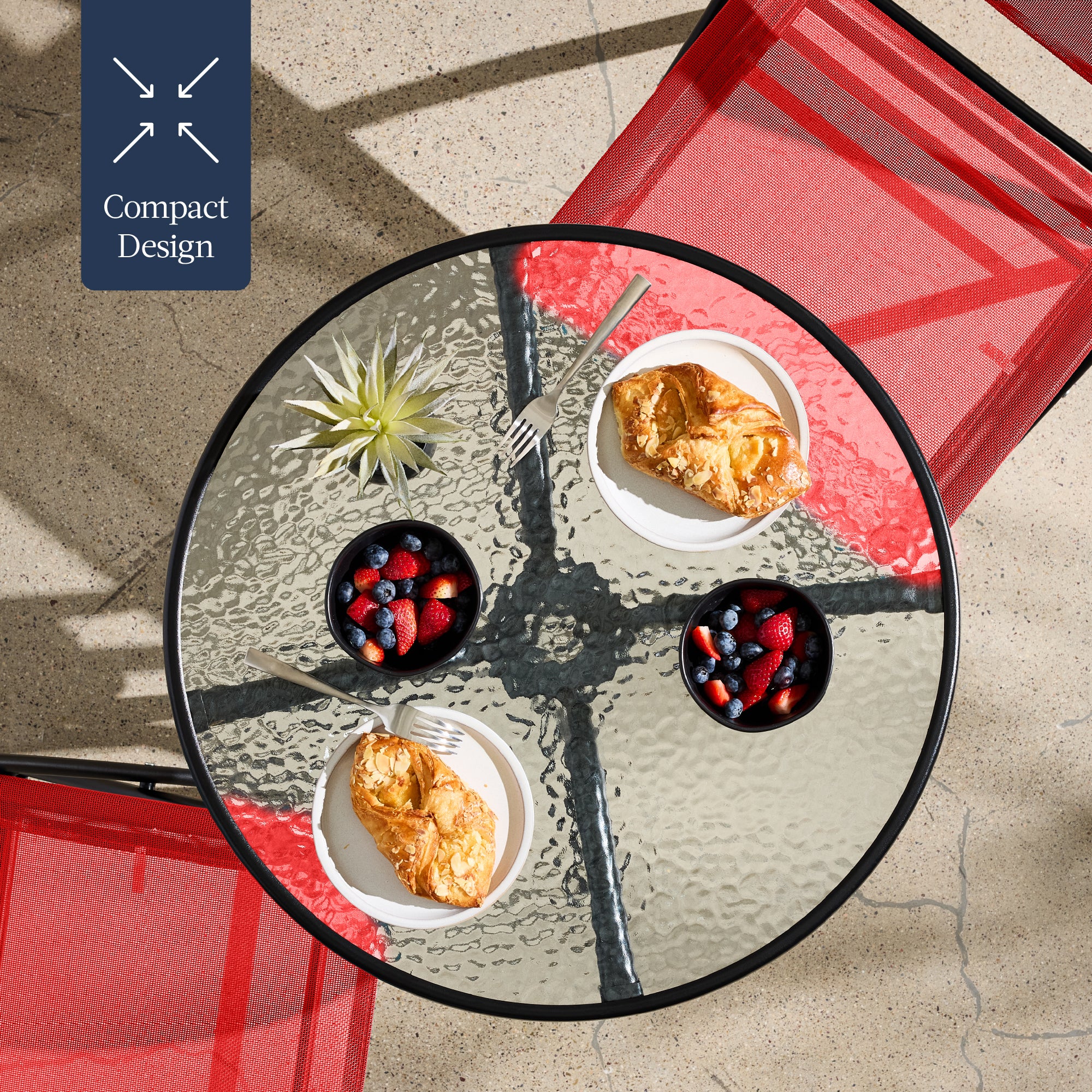 3-Piece Bistro Set w/ Glass Table, 2 Foldable Chairs - Image 59