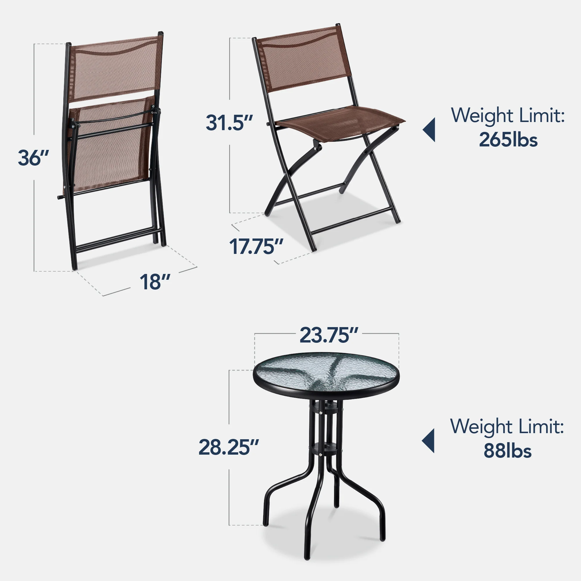 3-Piece Bistro Set w/ Glass Table, 2 Foldable Chairs - Image 65