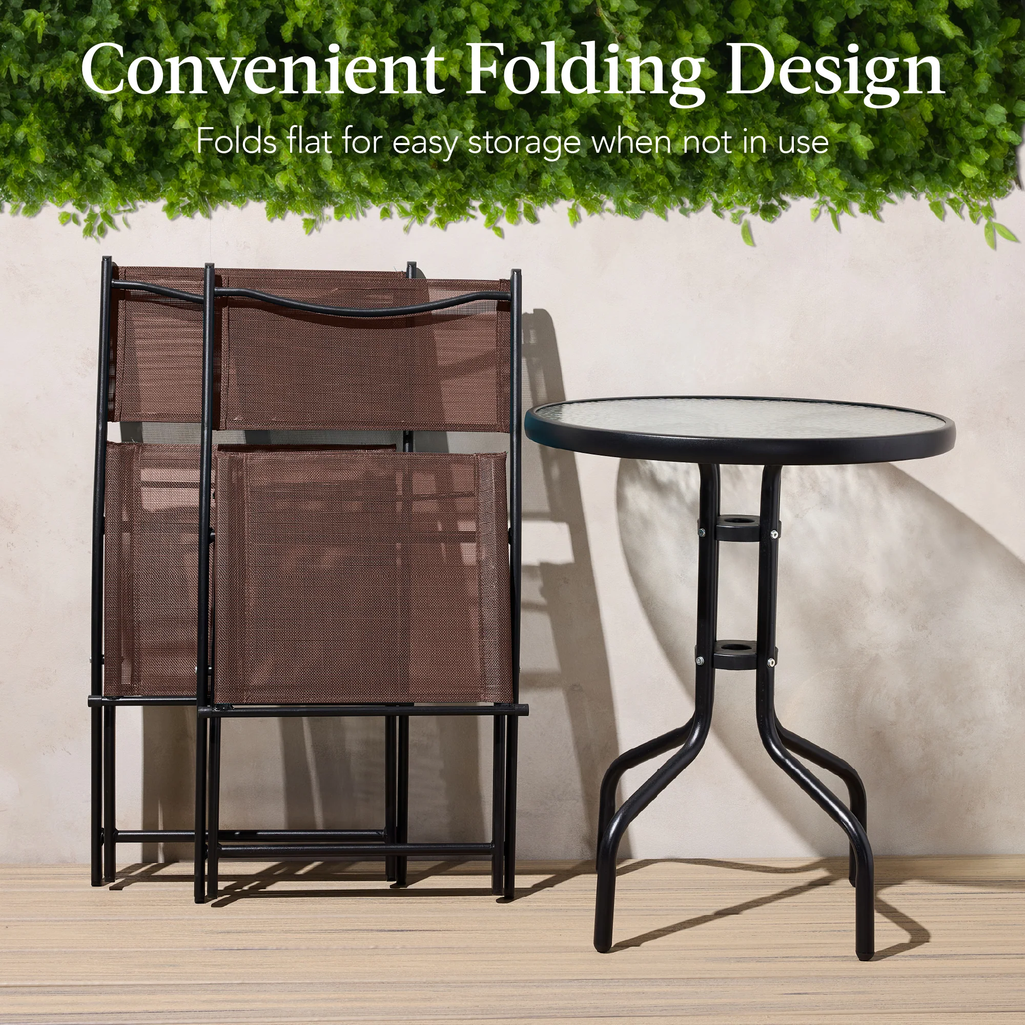 3-Piece Bistro Set w/ Glass Table, 2 Foldable Chairs - Image 67