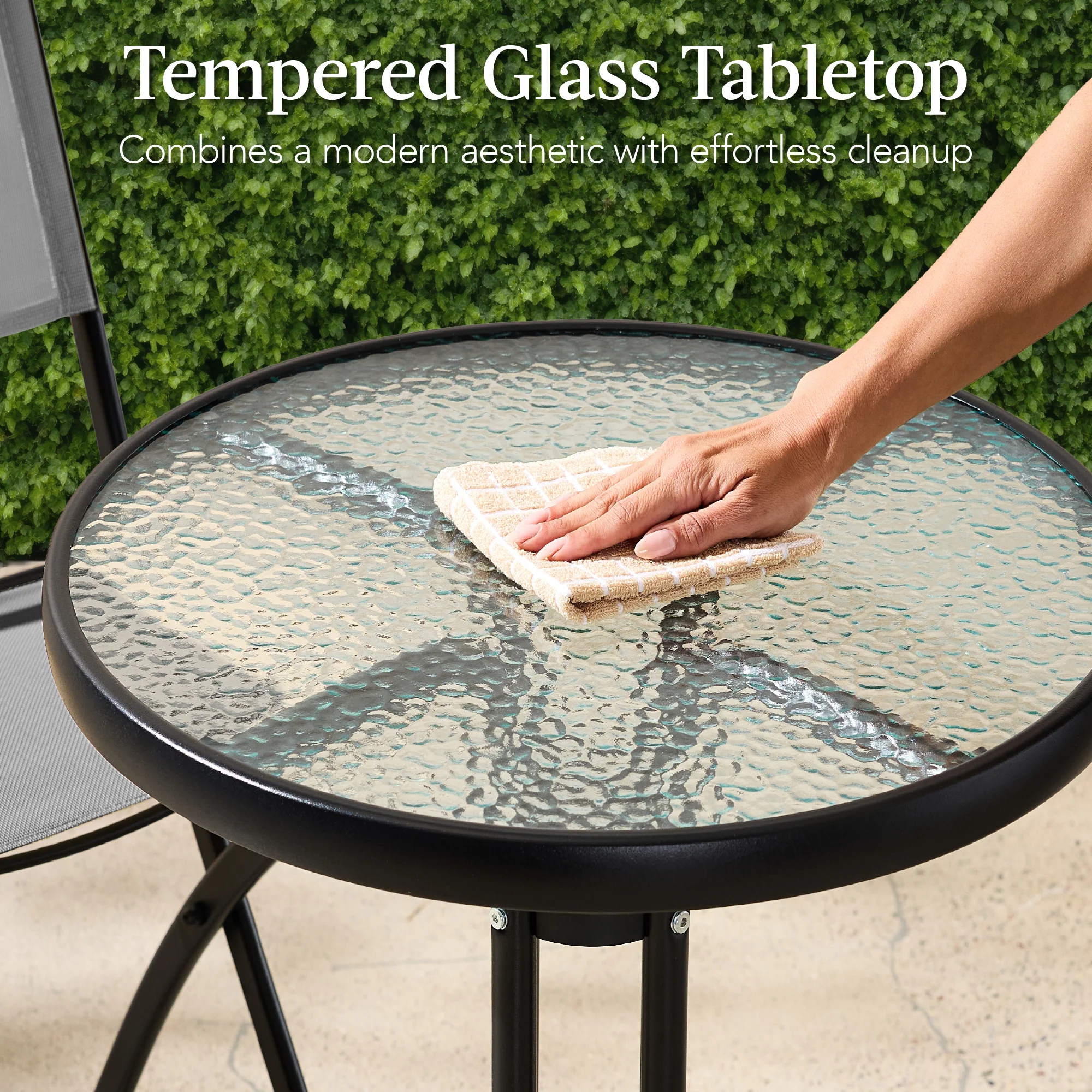 3-Piece Bistro Set w/ Glass Table, 2 Foldable Chairs - Image 7