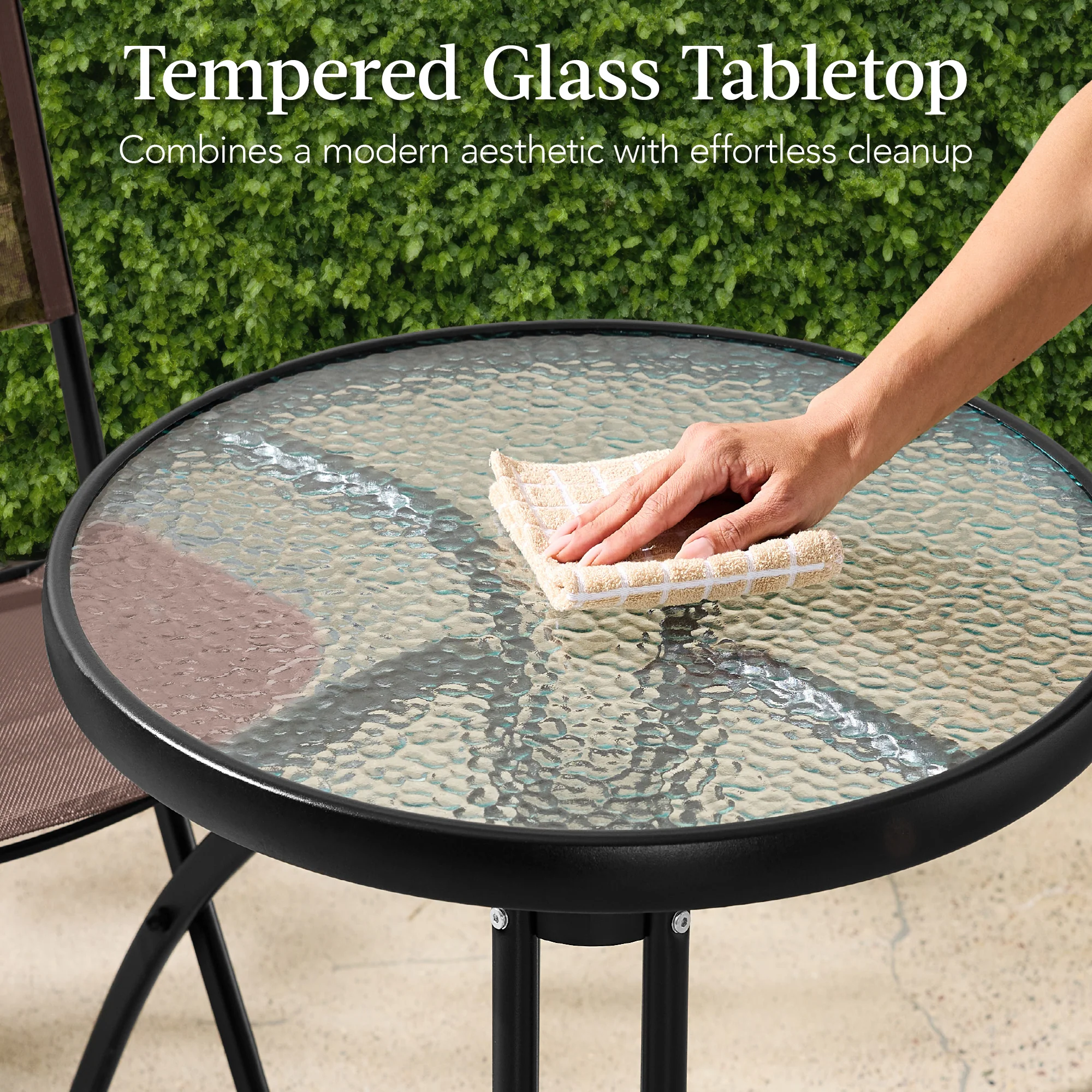 3-Piece Bistro Set w/ Glass Table, 2 Foldable Chairs - Image 70