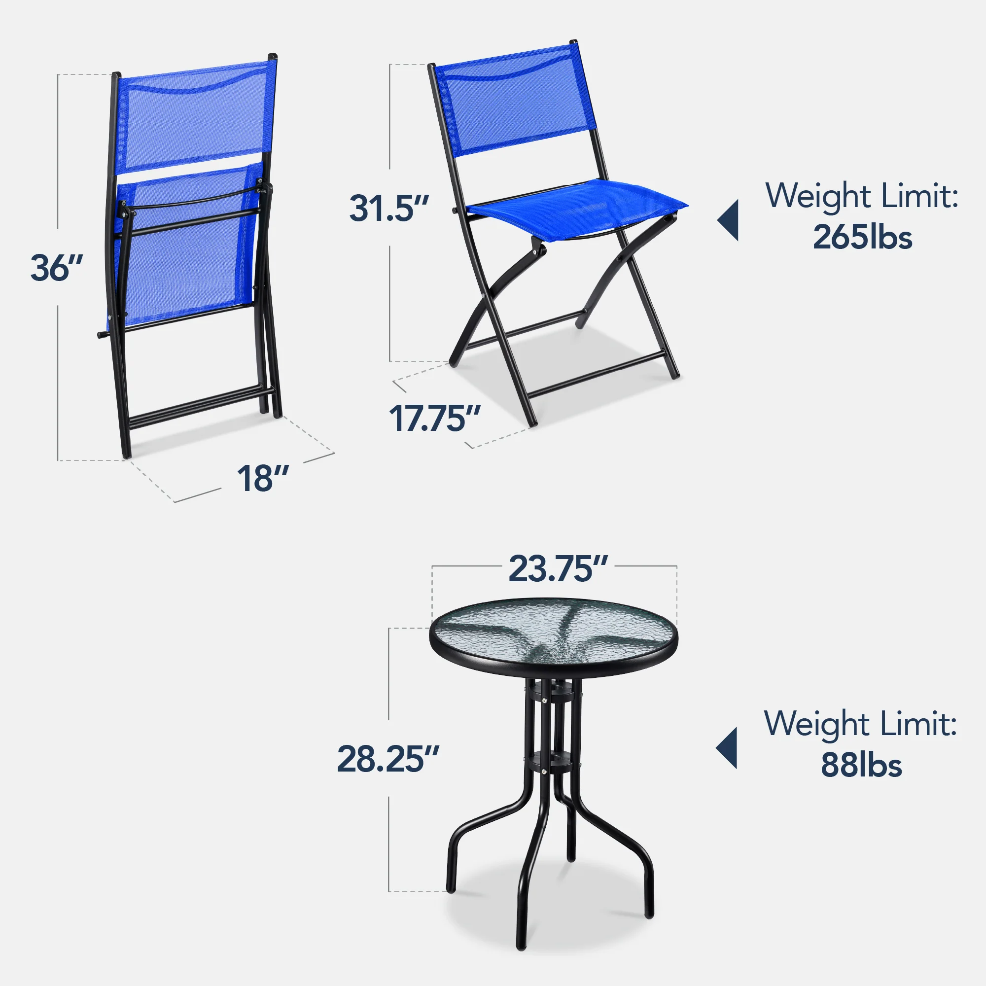 3-Piece Bistro Set w/ Glass Table, 2 Foldable Chairs - Image 83