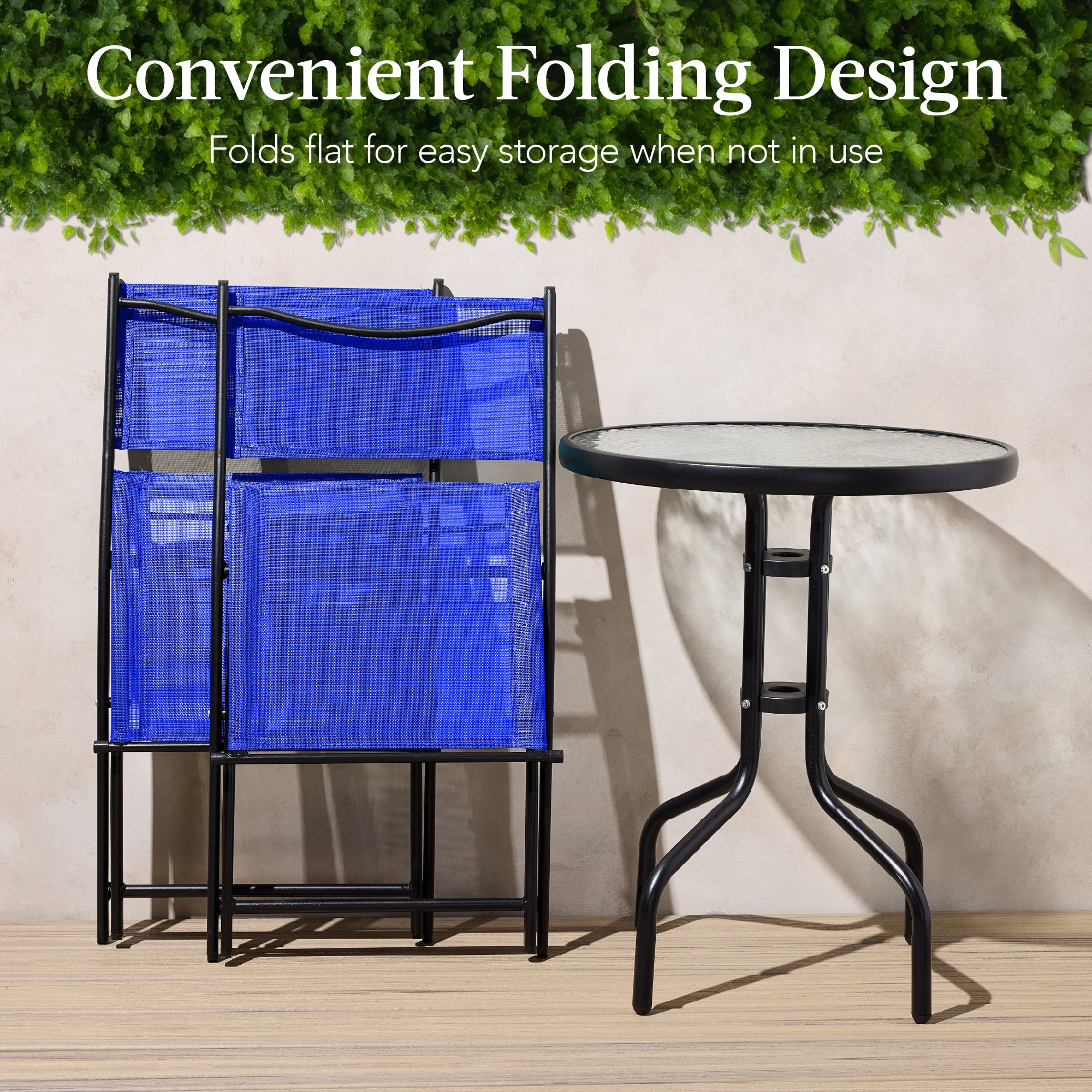 3-Piece Bistro Set w/ Glass Table, 2 Foldable Chairs - Image 85