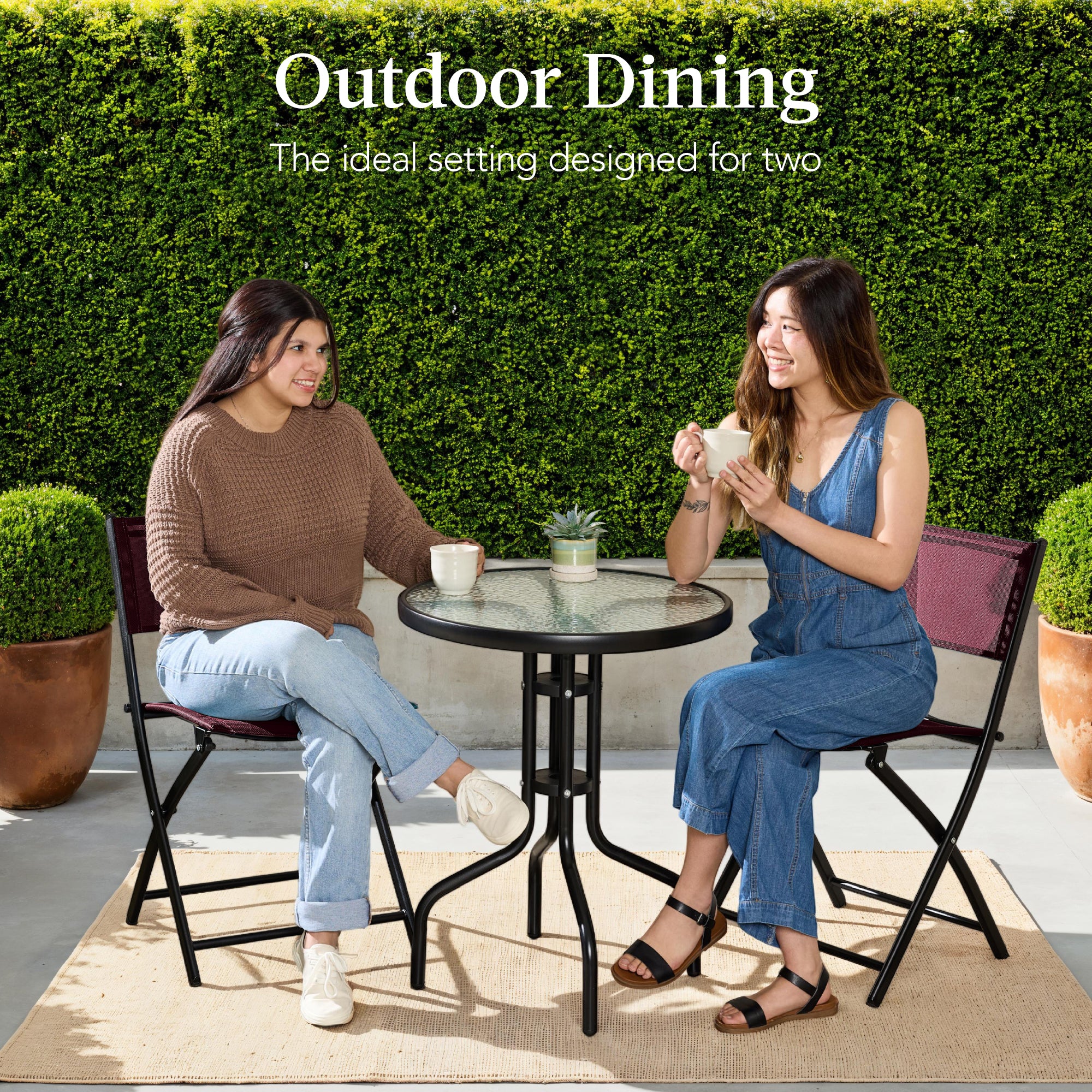 3-Piece Bistro Set w/ Glass Table, 2 Foldable Chairs - Image 93