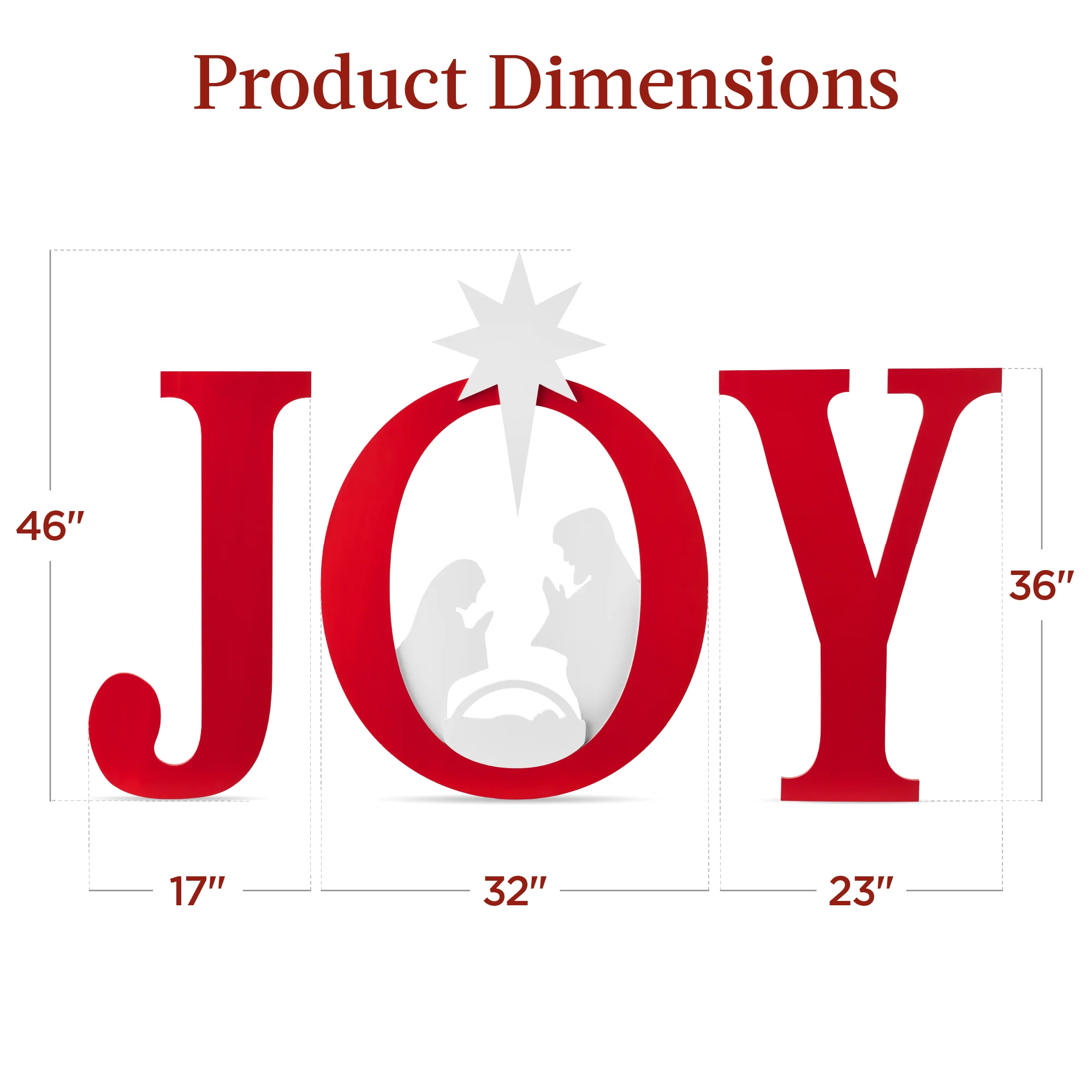 3-Piece Christmas JOY Nativity Yard Decoration w/ Ground Stakes - 46in - Image 14