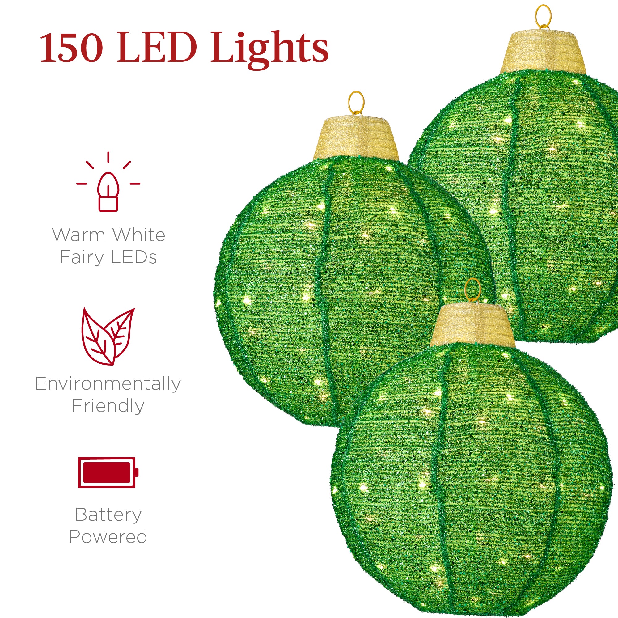 3-Piece Hanging Pop-Up Ornaments Outdoor Christmas Decor, LED Lights - Image 10