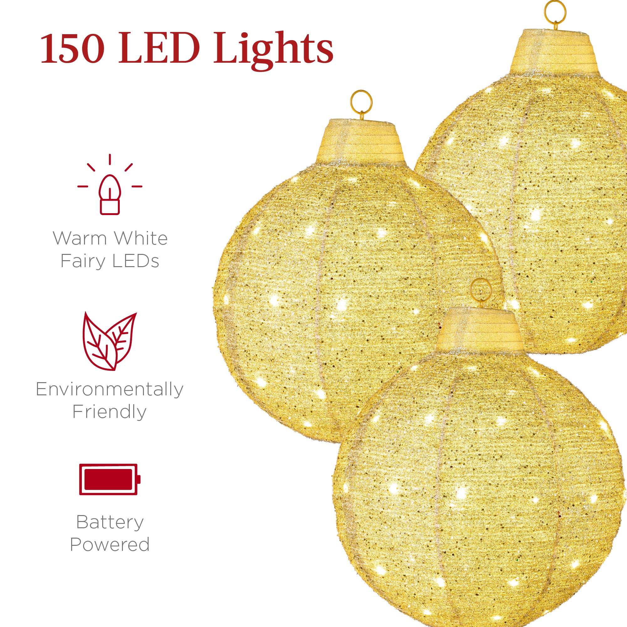 3-Piece Hanging Pop-Up Ornaments Outdoor Christmas Decor, LED Lights - Image 17