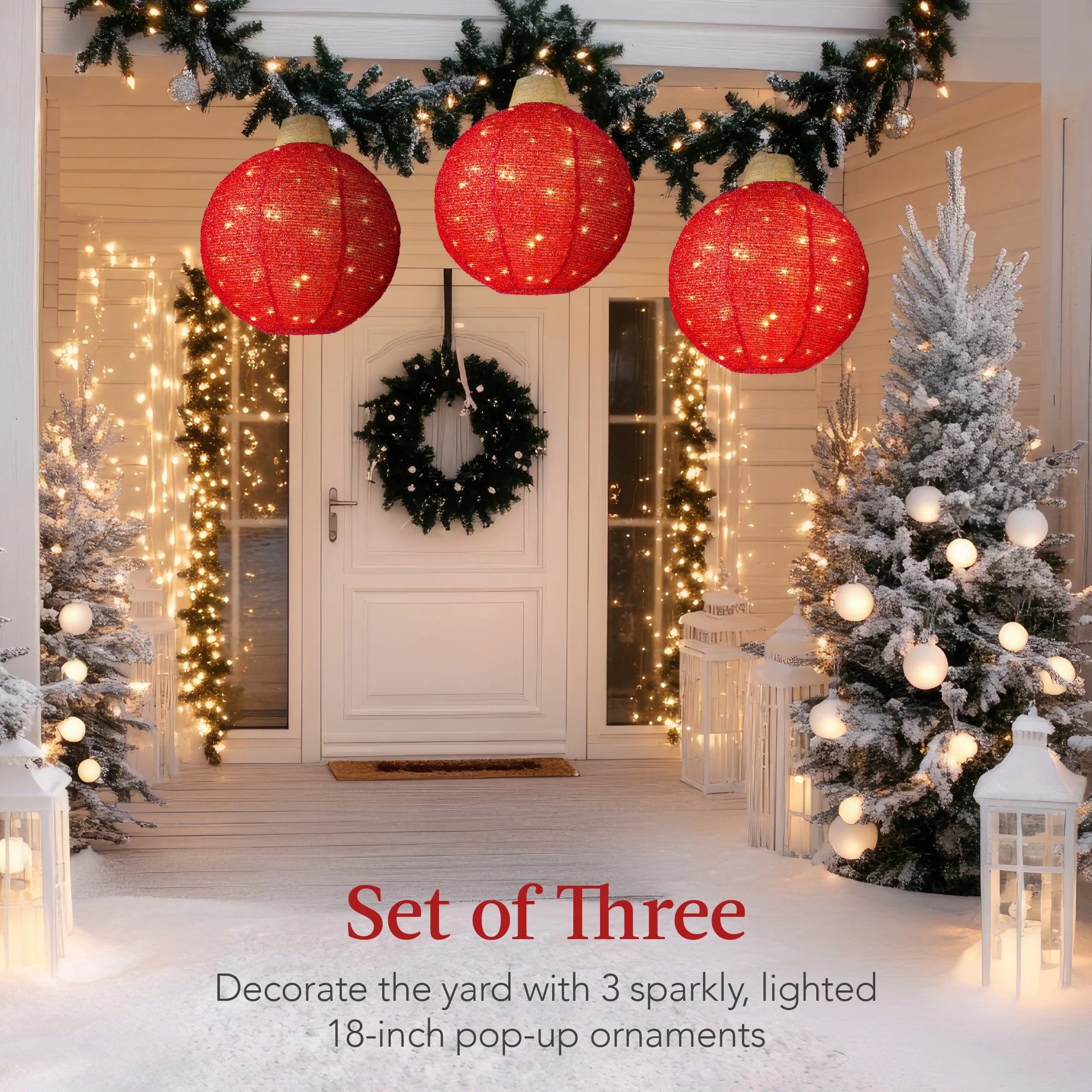 3-Piece Hanging Pop-Up Ornaments Outdoor Christmas Decor, LED Lights - Image 2