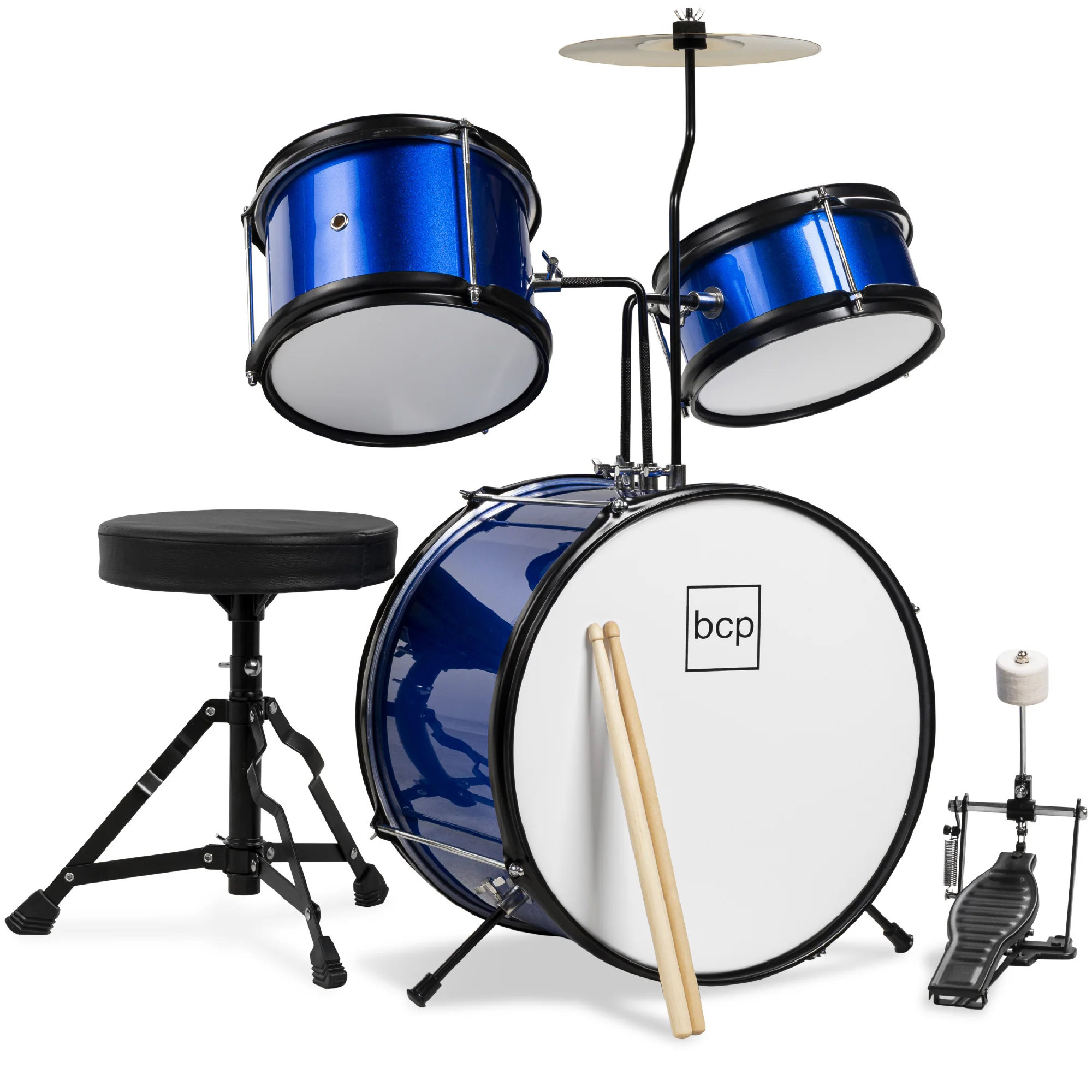 Kids Beginner 3-Piece Drum, Musical Instrument Set w/ Sticks, Stool, Pedal - Image 41