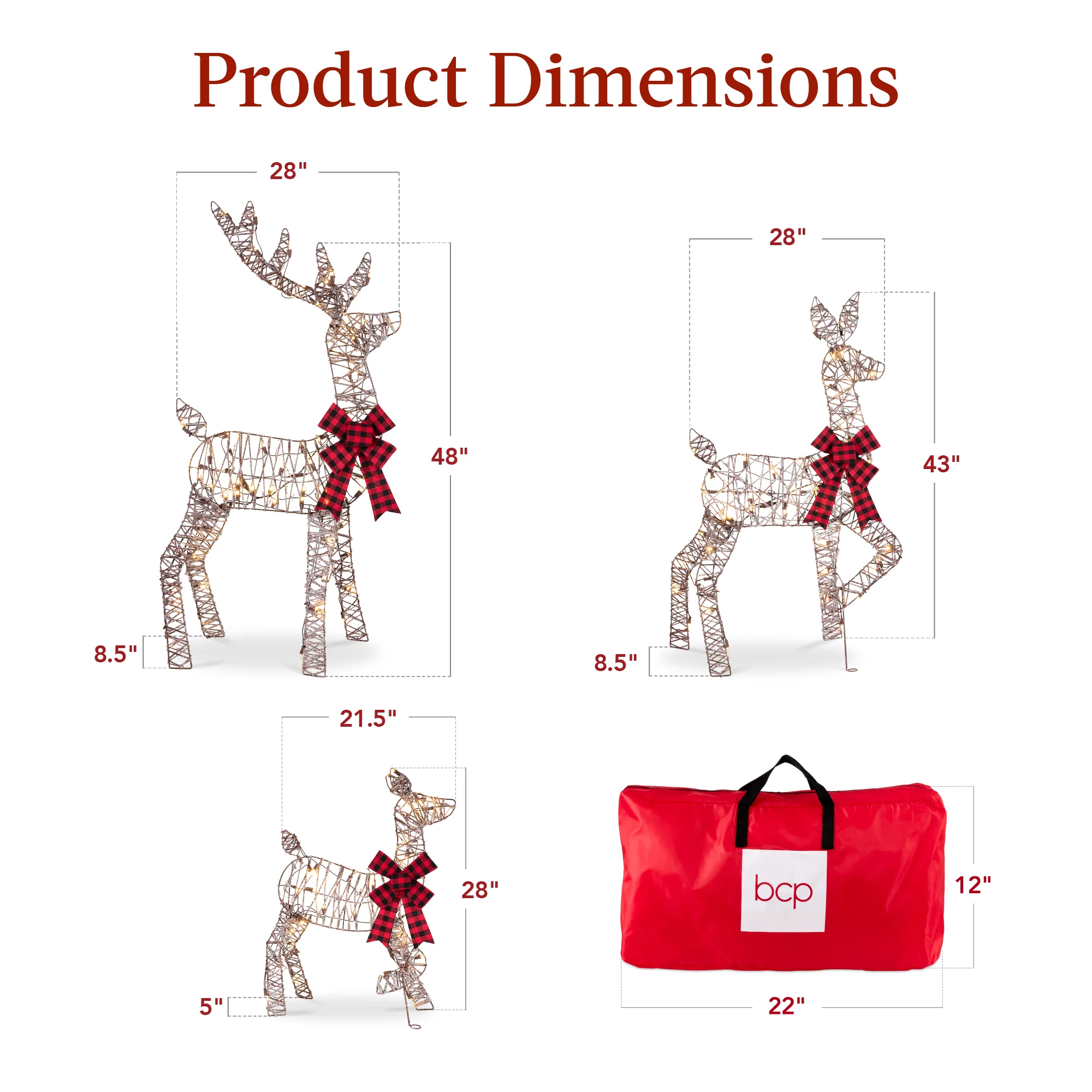 3-Piece Lighted Christmas Deer Set Outdoor Decor with 175 LED Lights - Image 30