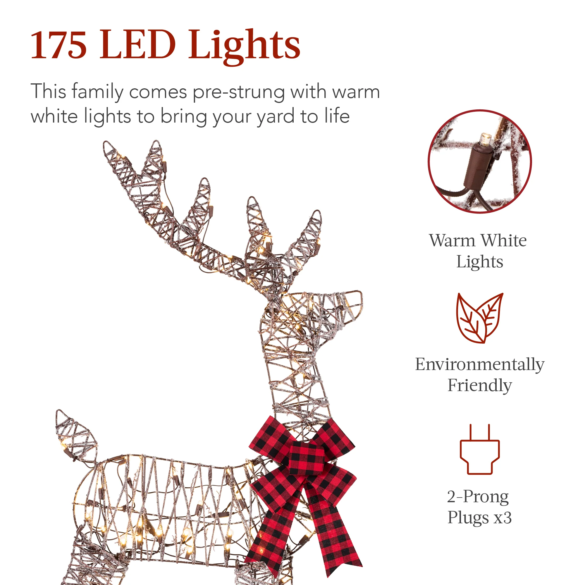 3-Piece Lighted Christmas Deer Set Outdoor Decor with 175 LED Lights - Image 32
