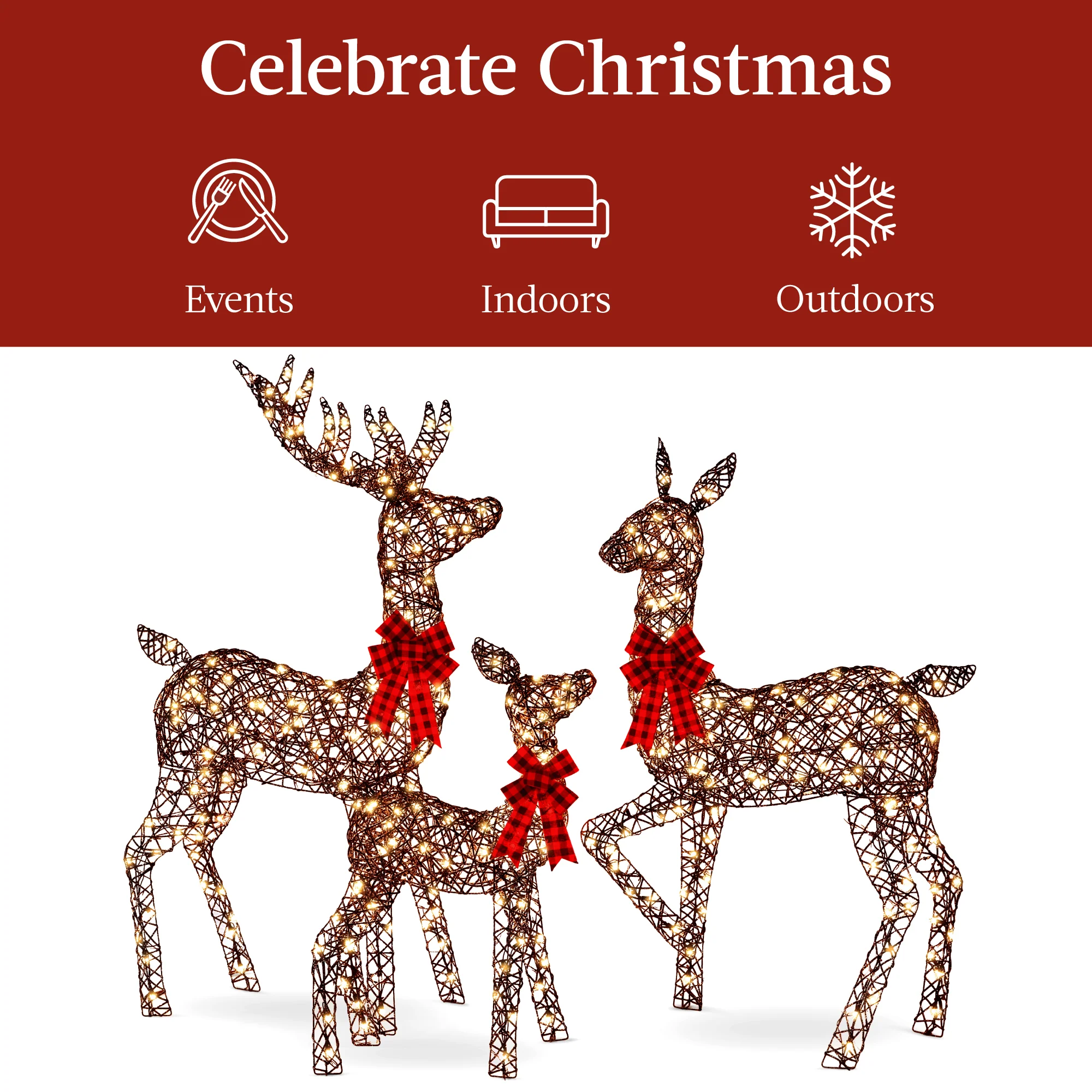 3-Piece Lighted Christmas Deer Set Outdoor Decor with LED Lights - Image 13