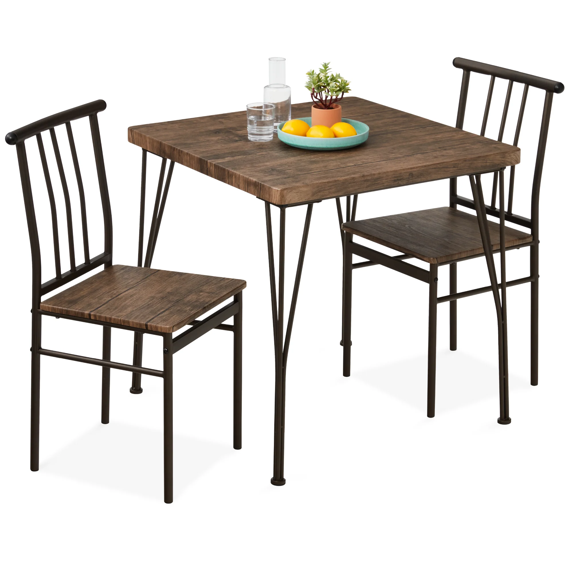 3-Piece Metal Wood Square Dining Table Furniture Set w/ 2 Chairs - Image 15