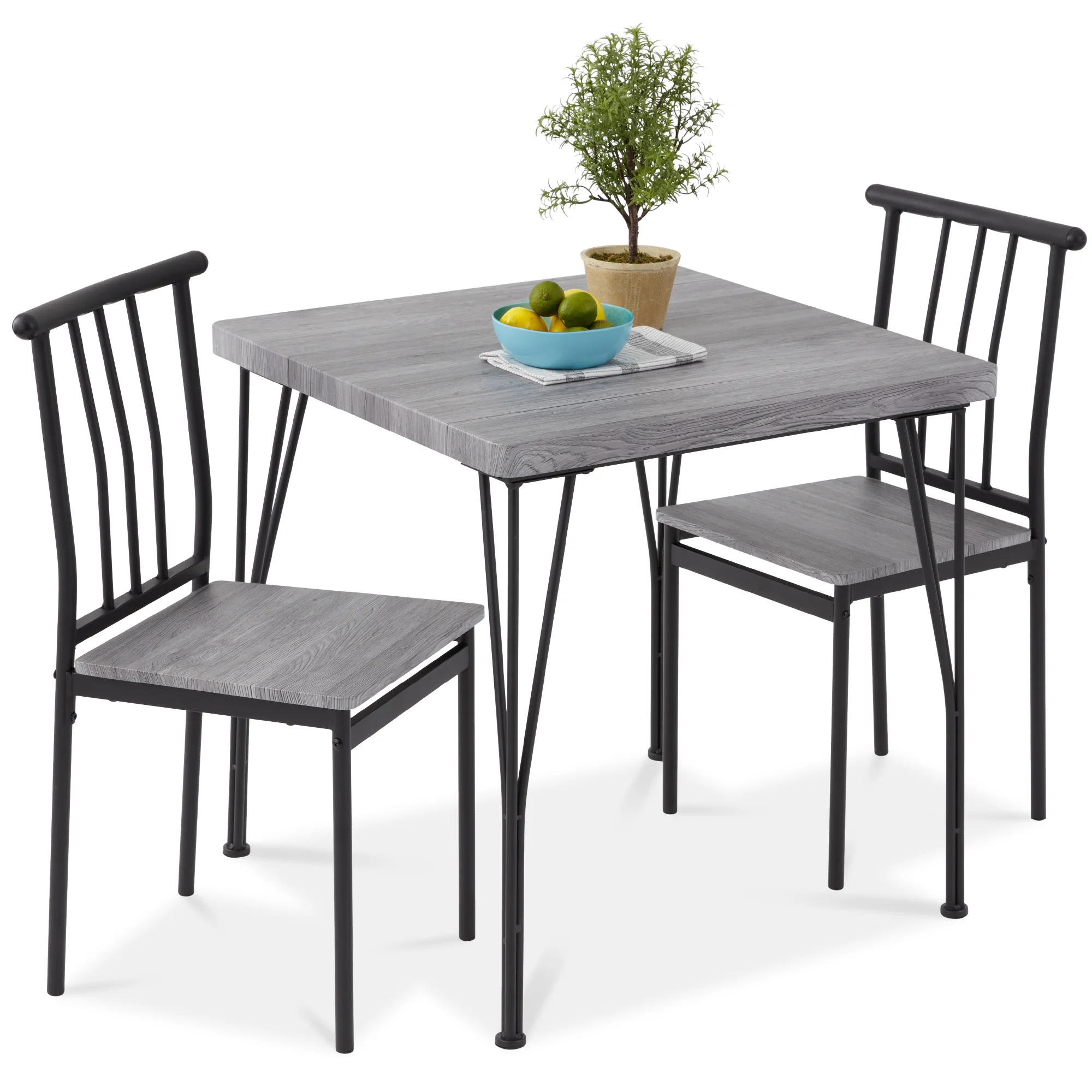 3-Piece Metal Wood Square Dining Table Furniture Set w/ 2 Chairs - Image 22