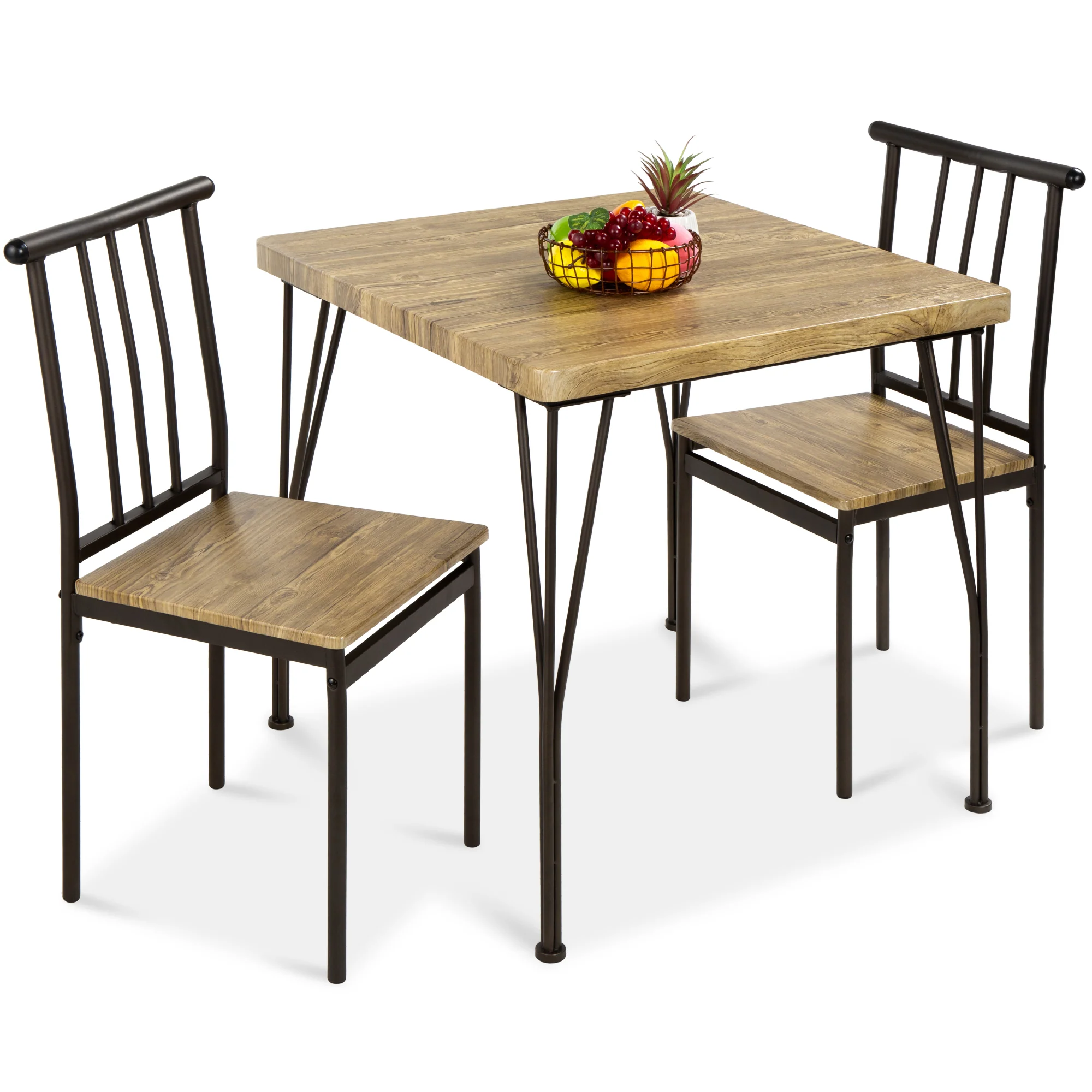 3-Piece Metal Wood Square Dining Table Furniture Set w/ 2 Chairs - Image 8