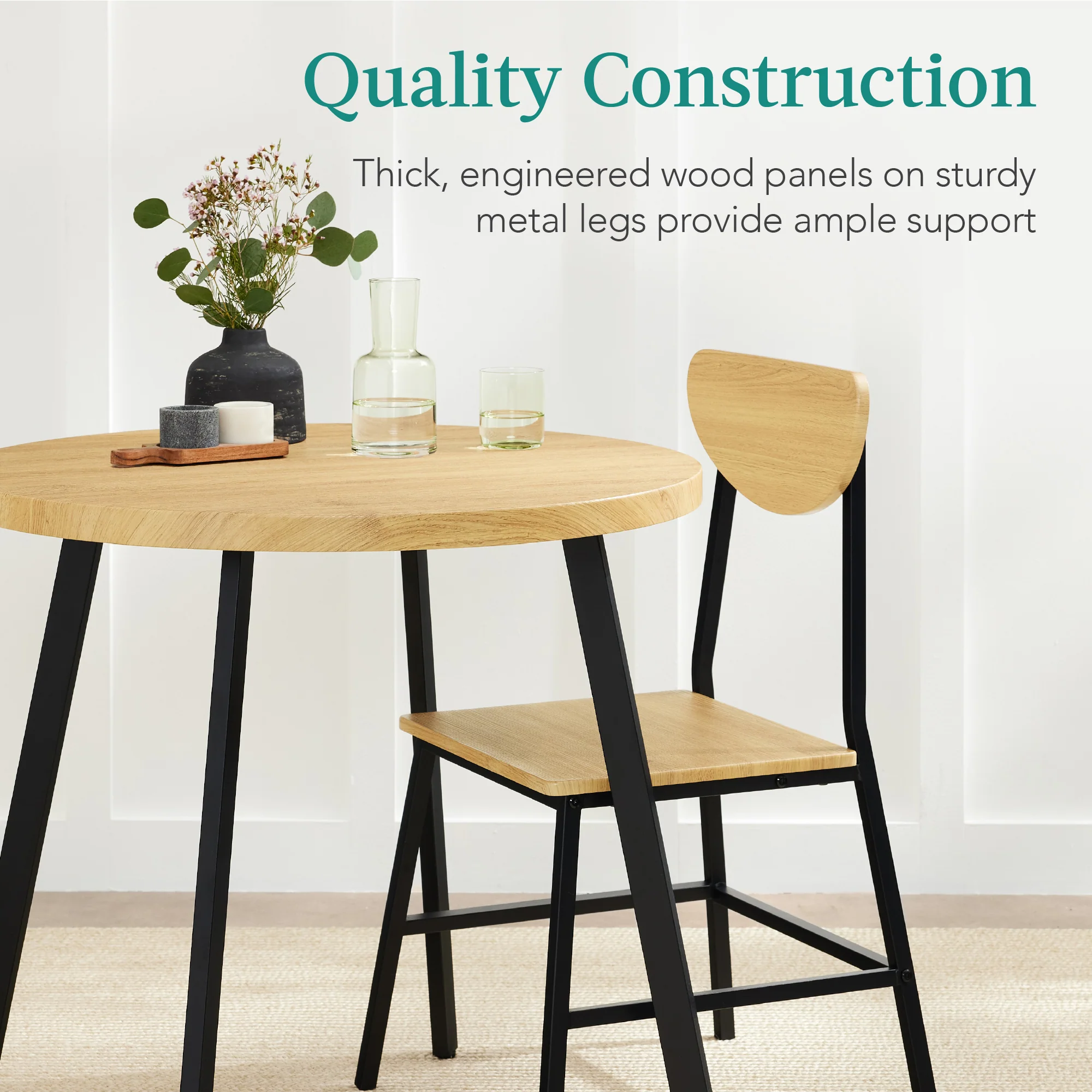 3-Piece Mid-Century Modern Round Dining Set w/ 2 Chairs - Image 22