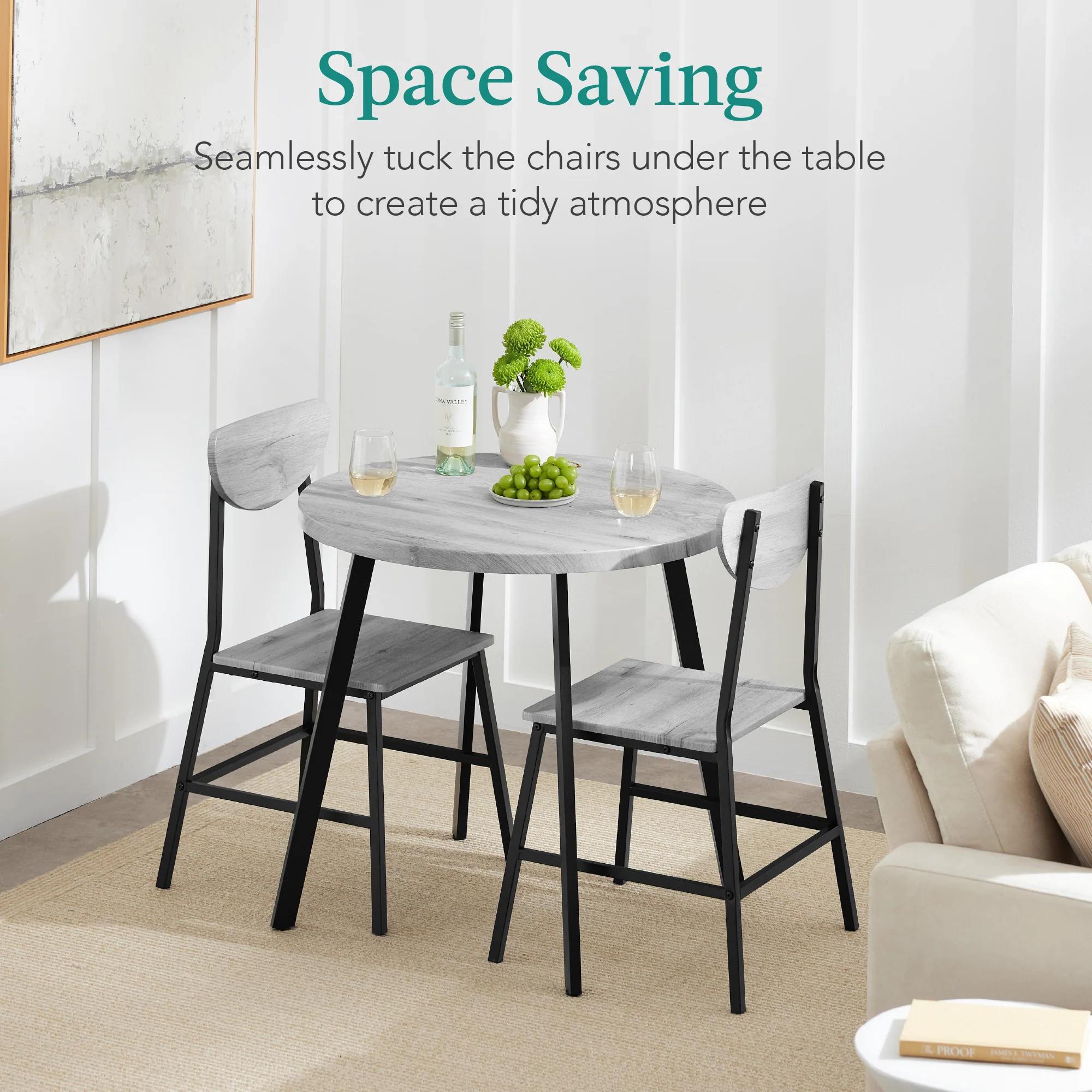 3-Piece Mid-Century Modern Round Dining Set w/ 2 Chairs - Image 3