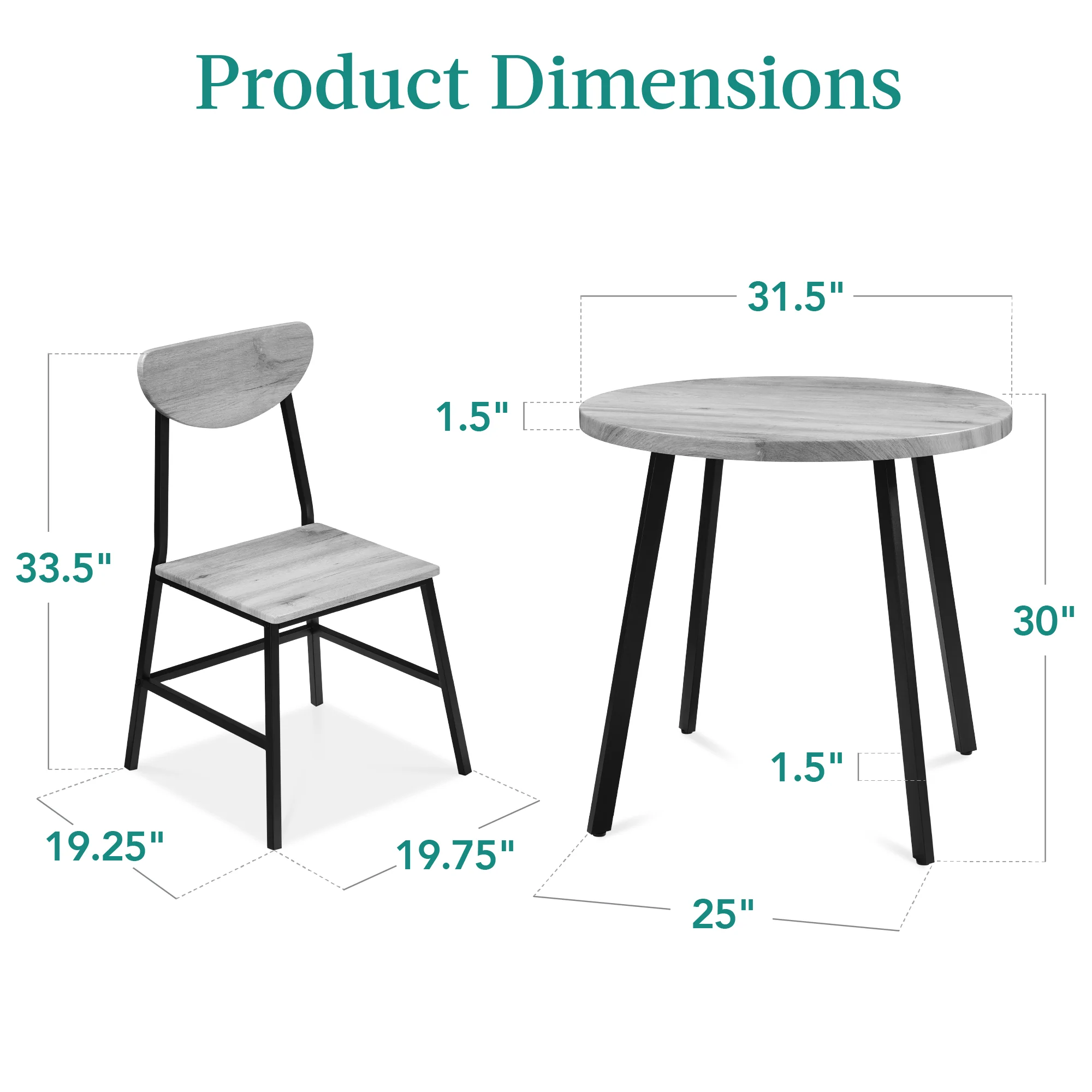 3-Piece Mid-Century Modern Round Dining Set w/ 2 Chairs - Image 7