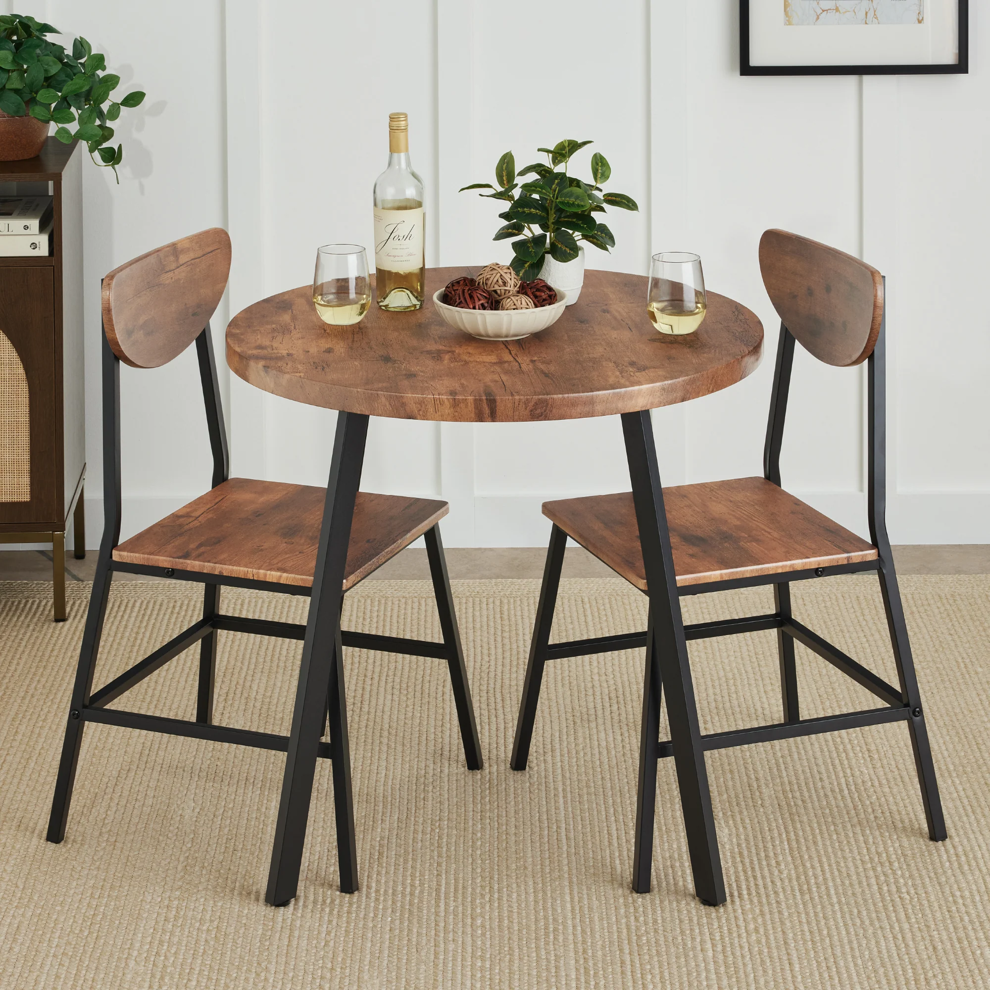 3-Piece Mid-Century Modern Round Dining Set w/ 2 Chairs - Image 9