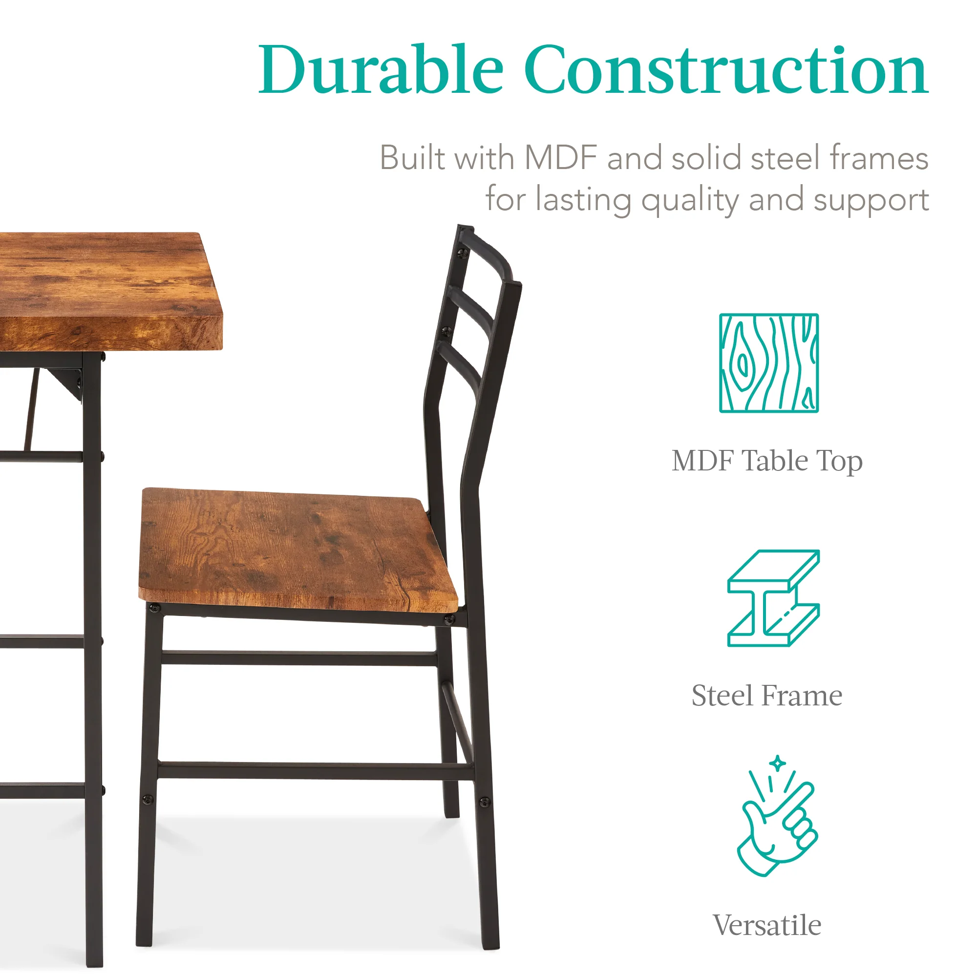 3-Piece Modern Square Dining Set w/ Storage Rack - Image 13
