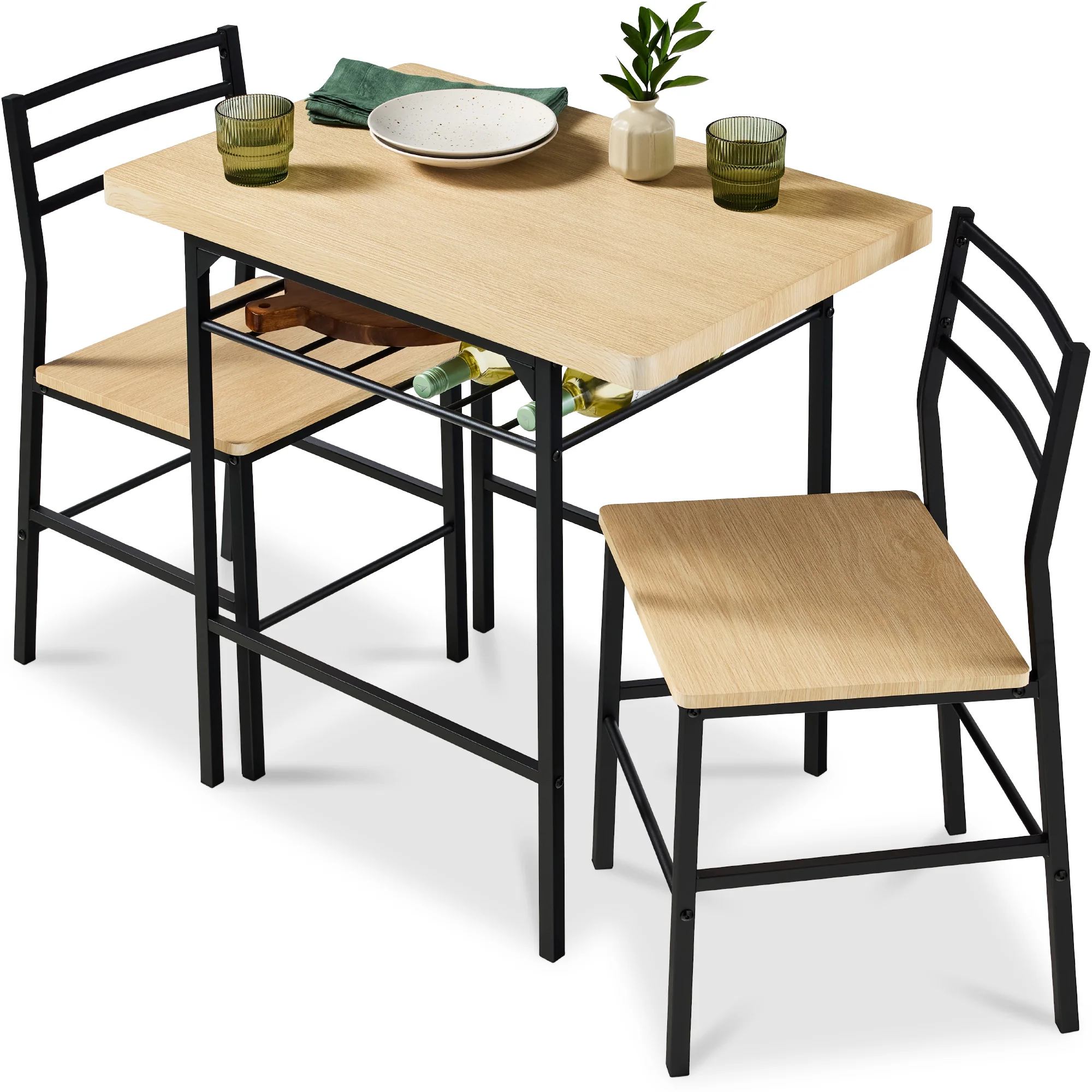 3-Piece Modern Square Dining Set w/ Storage Rack - Image 15