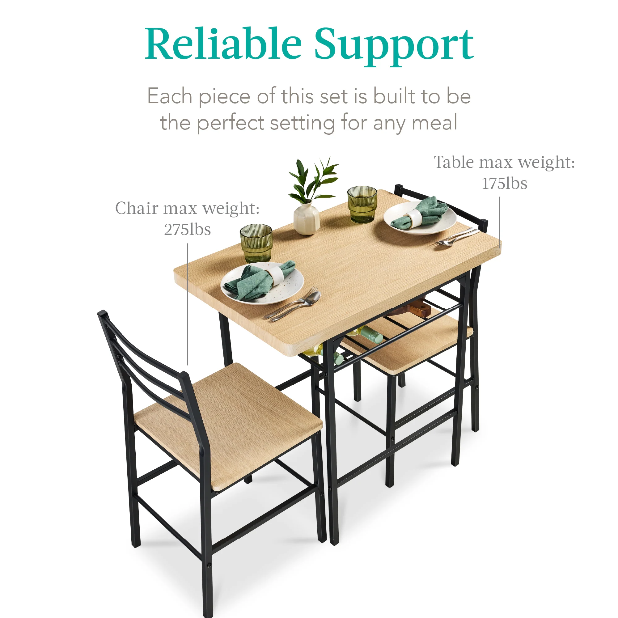 3-Piece Modern Square Dining Set w/ Storage Rack - Image 21
