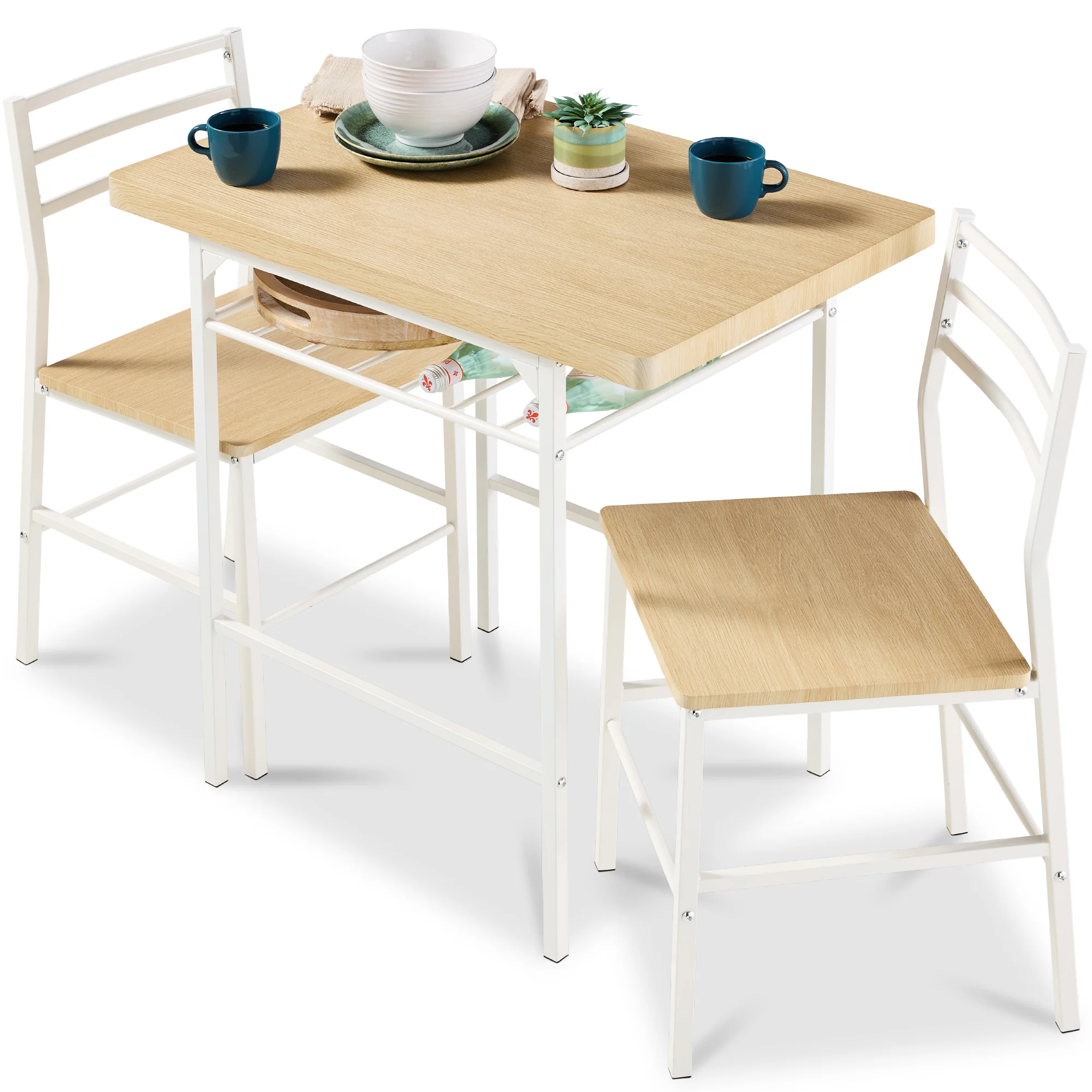 3-Piece Modern Square Dining Set w/ Storage Rack - Image 22