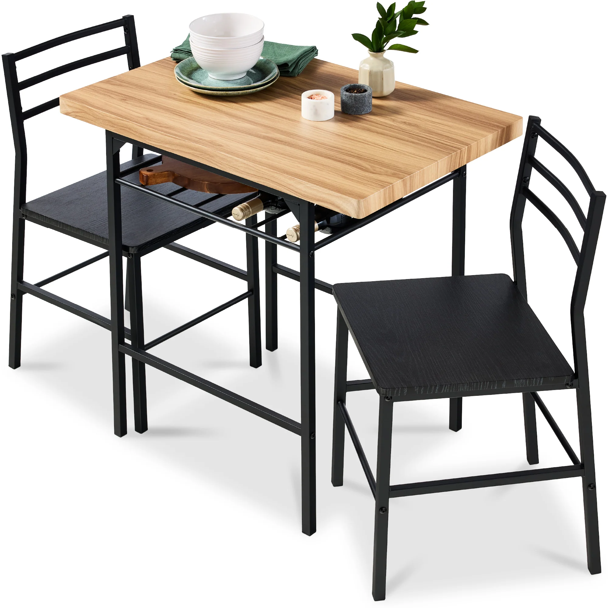 3-Piece Modern Square Dining Set w/ Storage Rack - Image 29