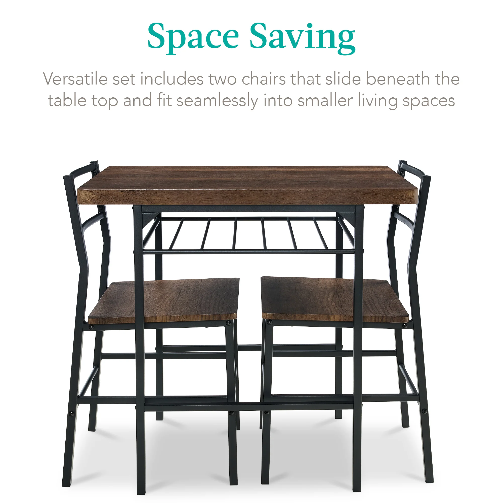 3-Piece Modern Square Dining Set w/ Storage Rack - Image 3