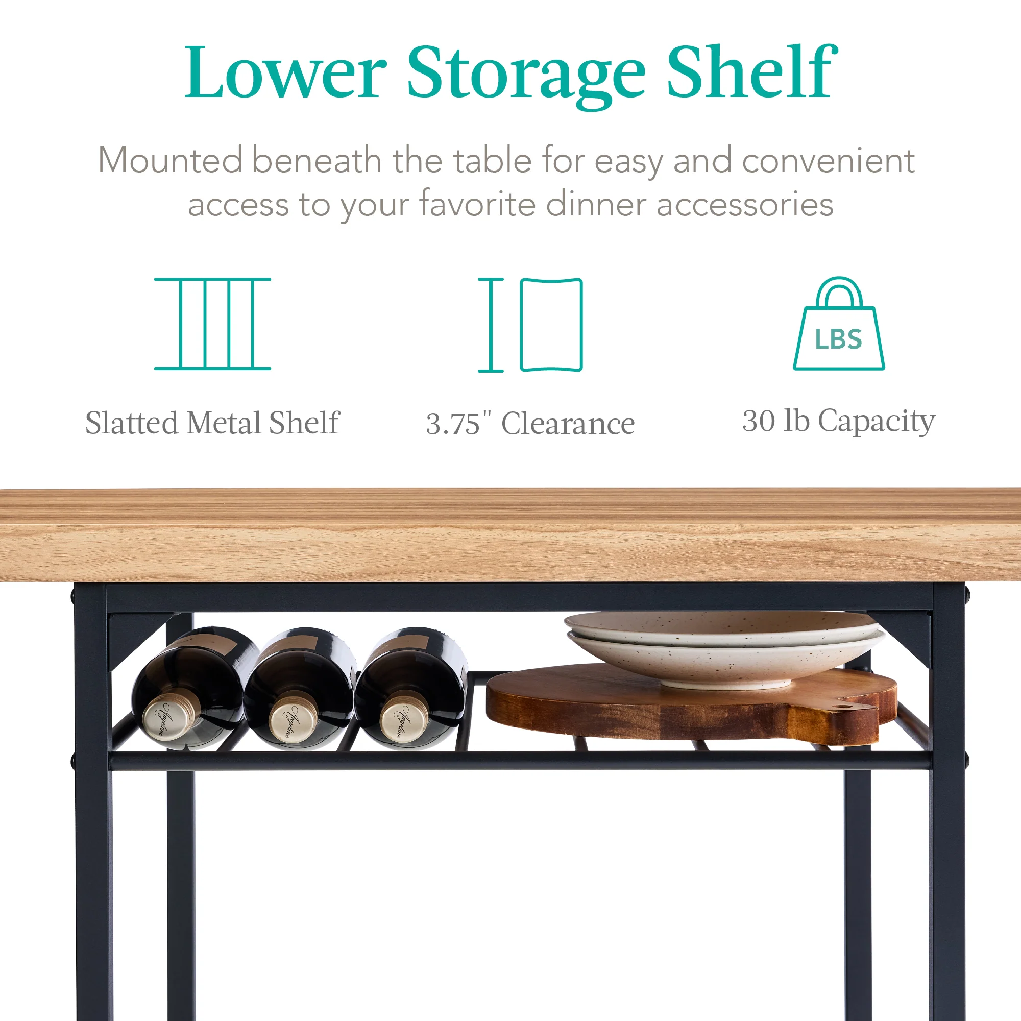 3-Piece Modern Square Dining Set w/ Storage Rack - Image 32