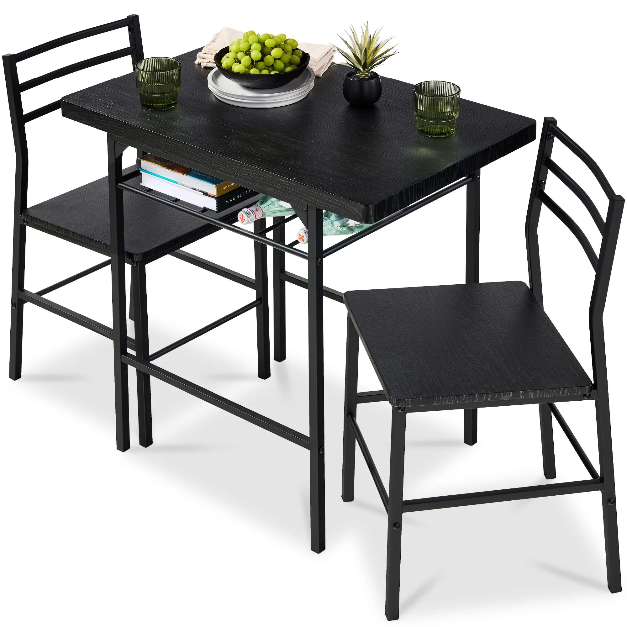 3-Piece Modern Square Dining Set w/ Storage Rack - Image 36