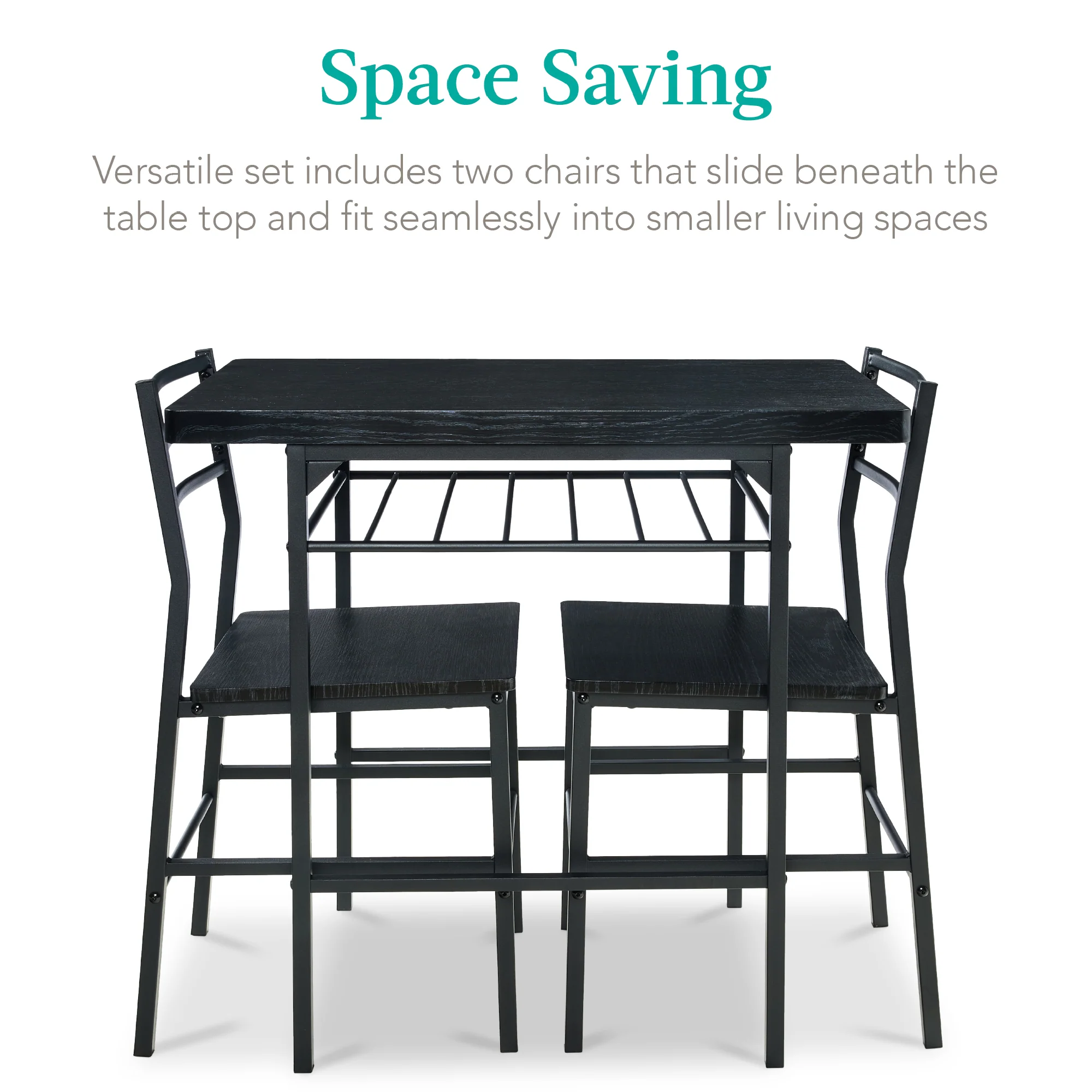 3-Piece Modern Square Dining Set w/ Storage Rack - Image 38