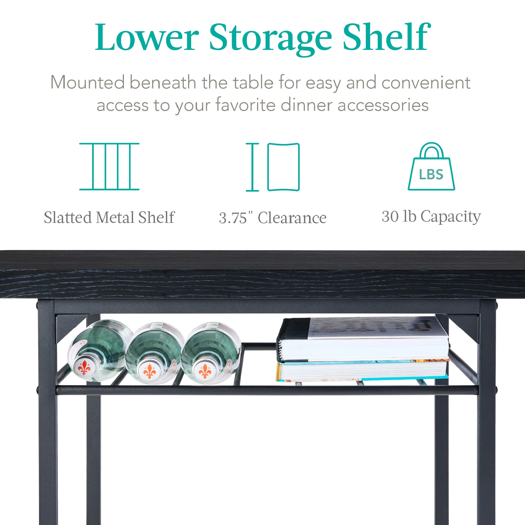 3-Piece Modern Square Dining Set w/ Storage Rack - Image 39