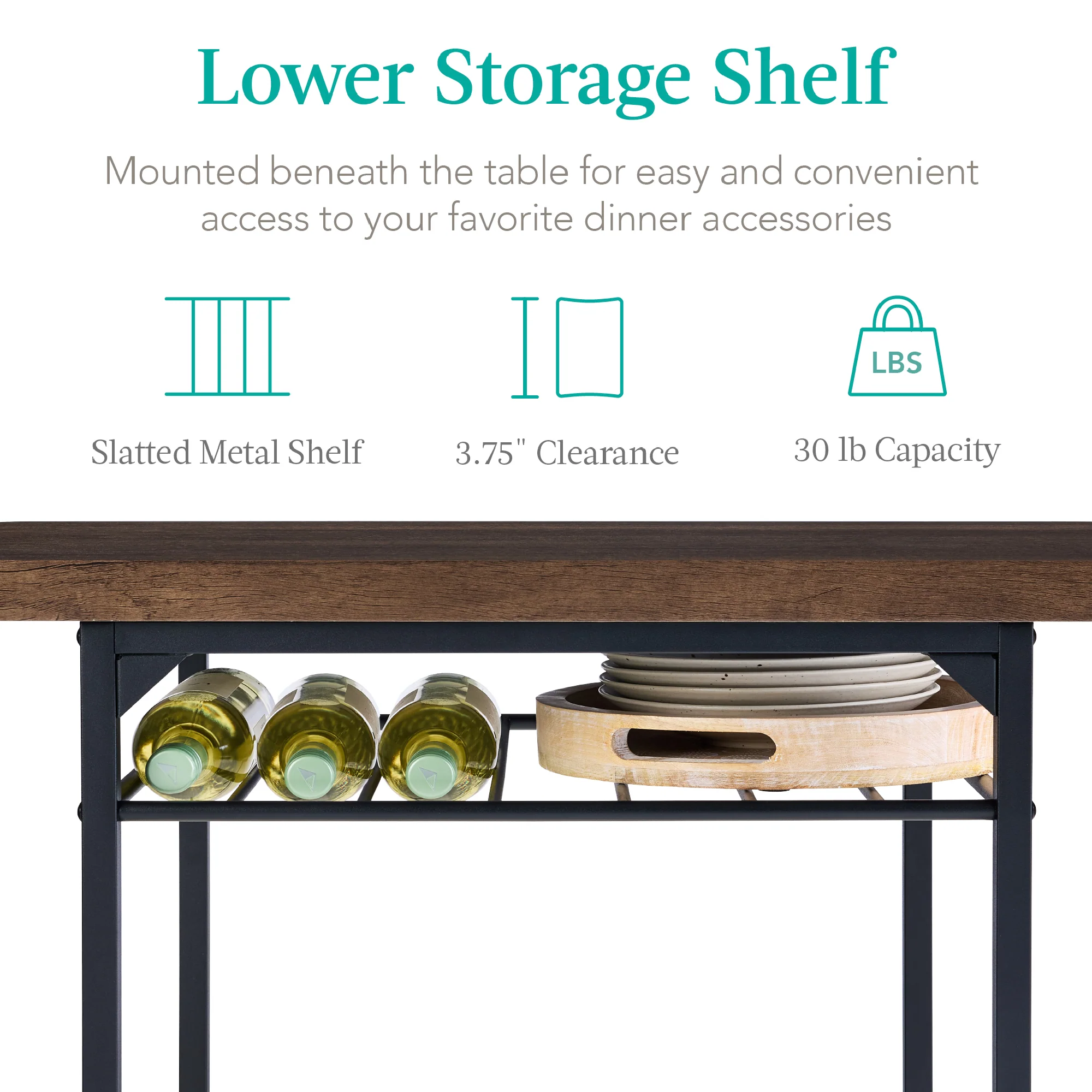3-Piece Modern Square Dining Set w/ Storage Rack - Image 4