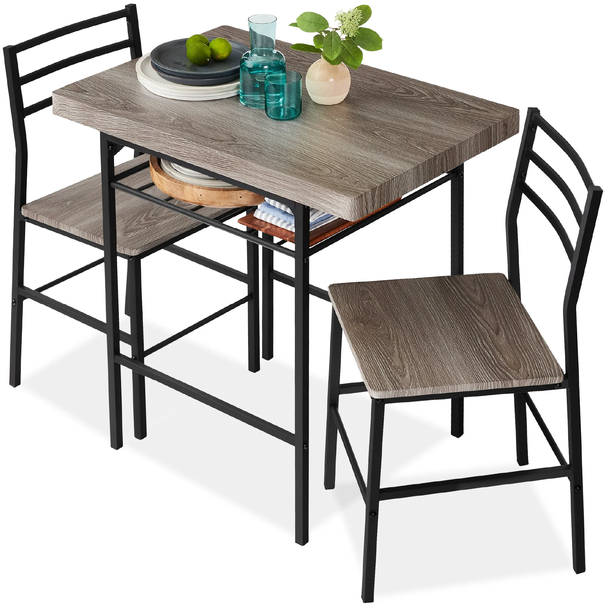 3-Piece Modern Square Dining Set w/ Storage Rack - Image 43
