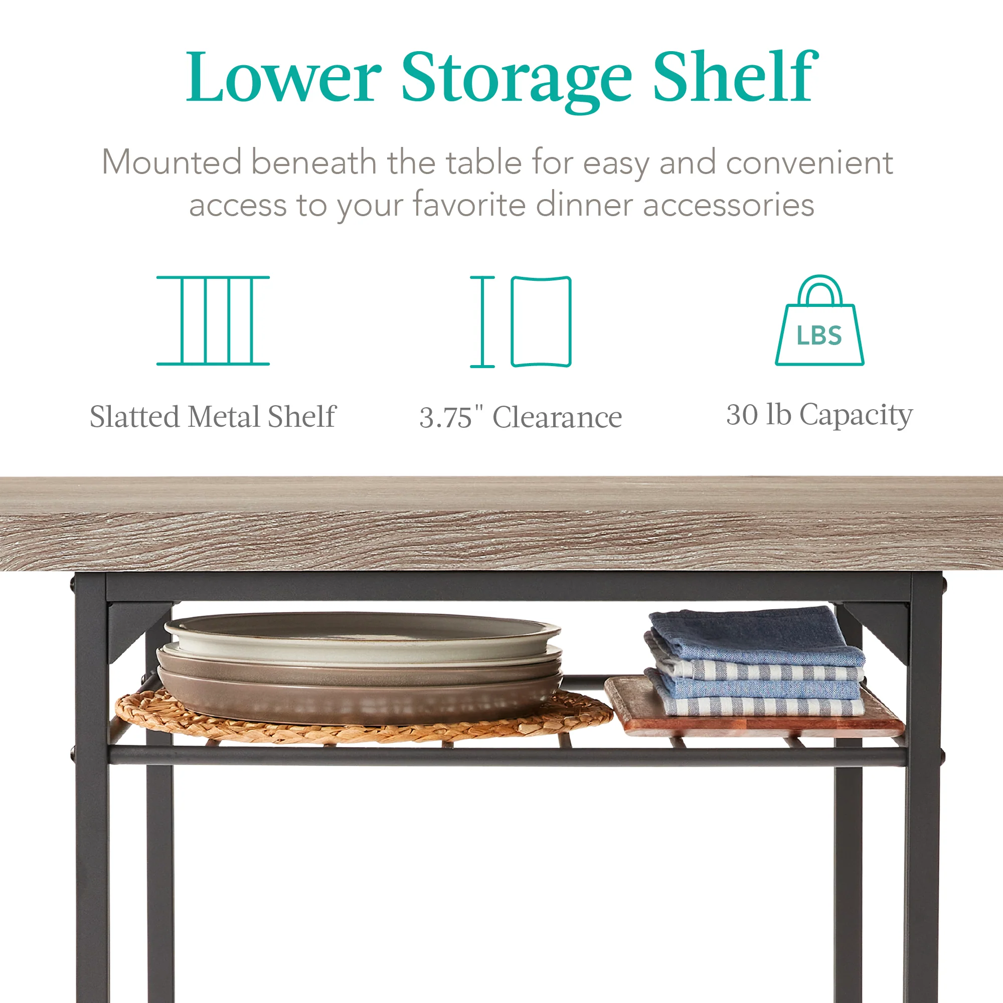 3-Piece Modern Square Dining Set w/ Storage Rack - Image 46