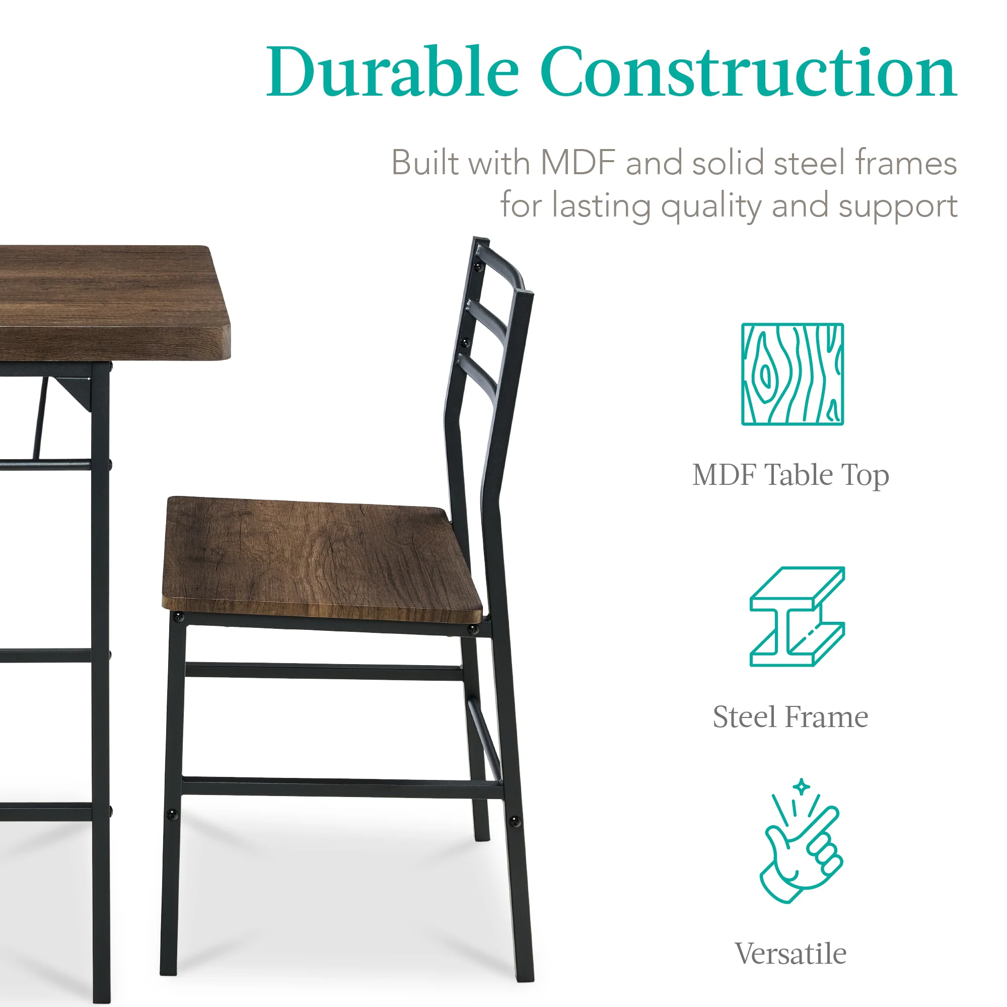 3-Piece Modern Square Dining Set w/ Storage Rack - Image 6