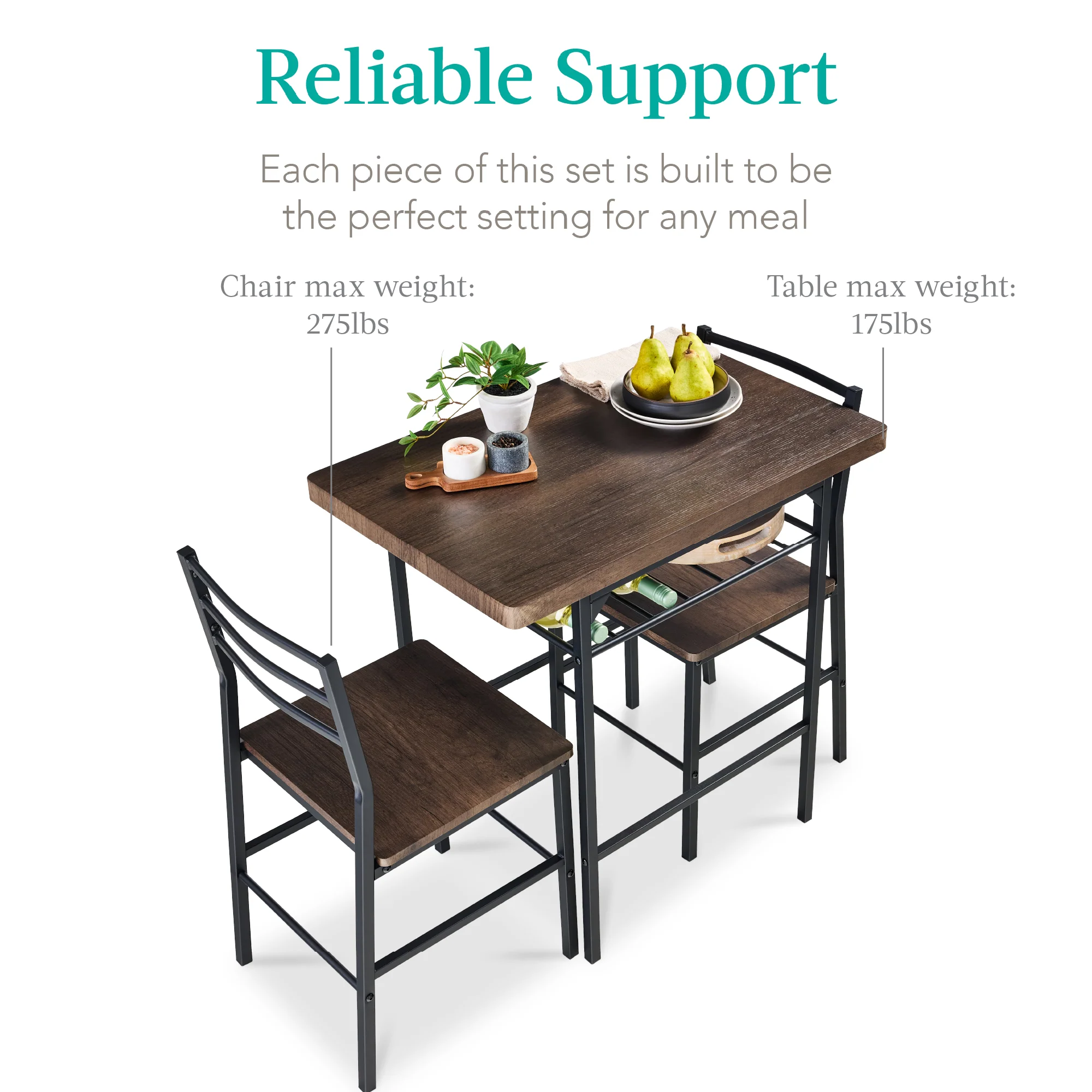 3-Piece Modern Square Dining Set w/ Storage Rack - Image 7