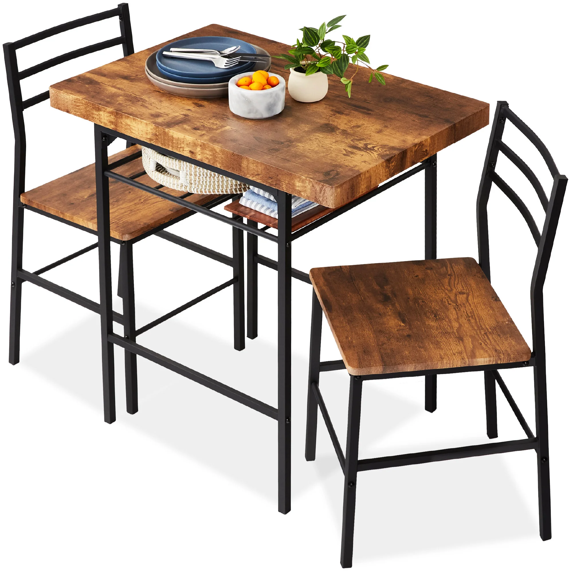 3-Piece Modern Square Dining Set w/ Storage Rack - Image 8