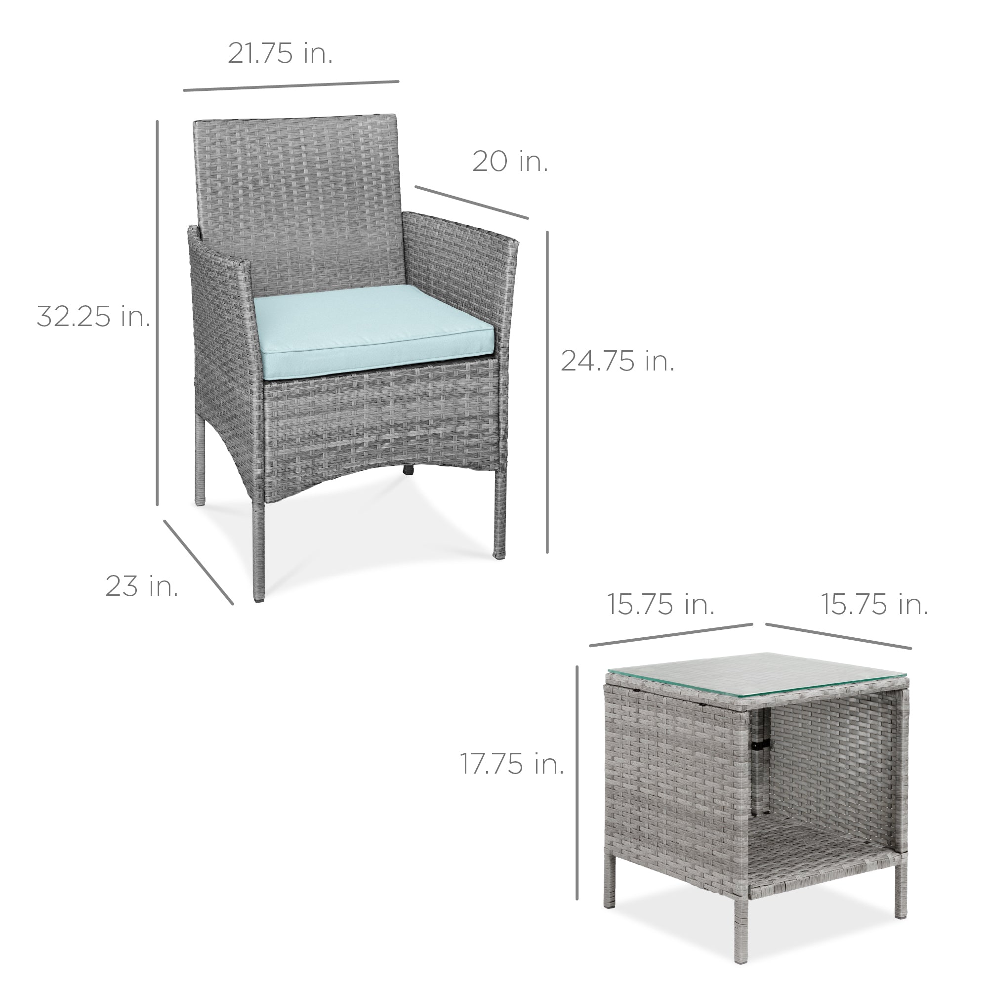 3-Piece Outdoor Patio Wicker Bistro Set w/ Side Storage Table - Image 112