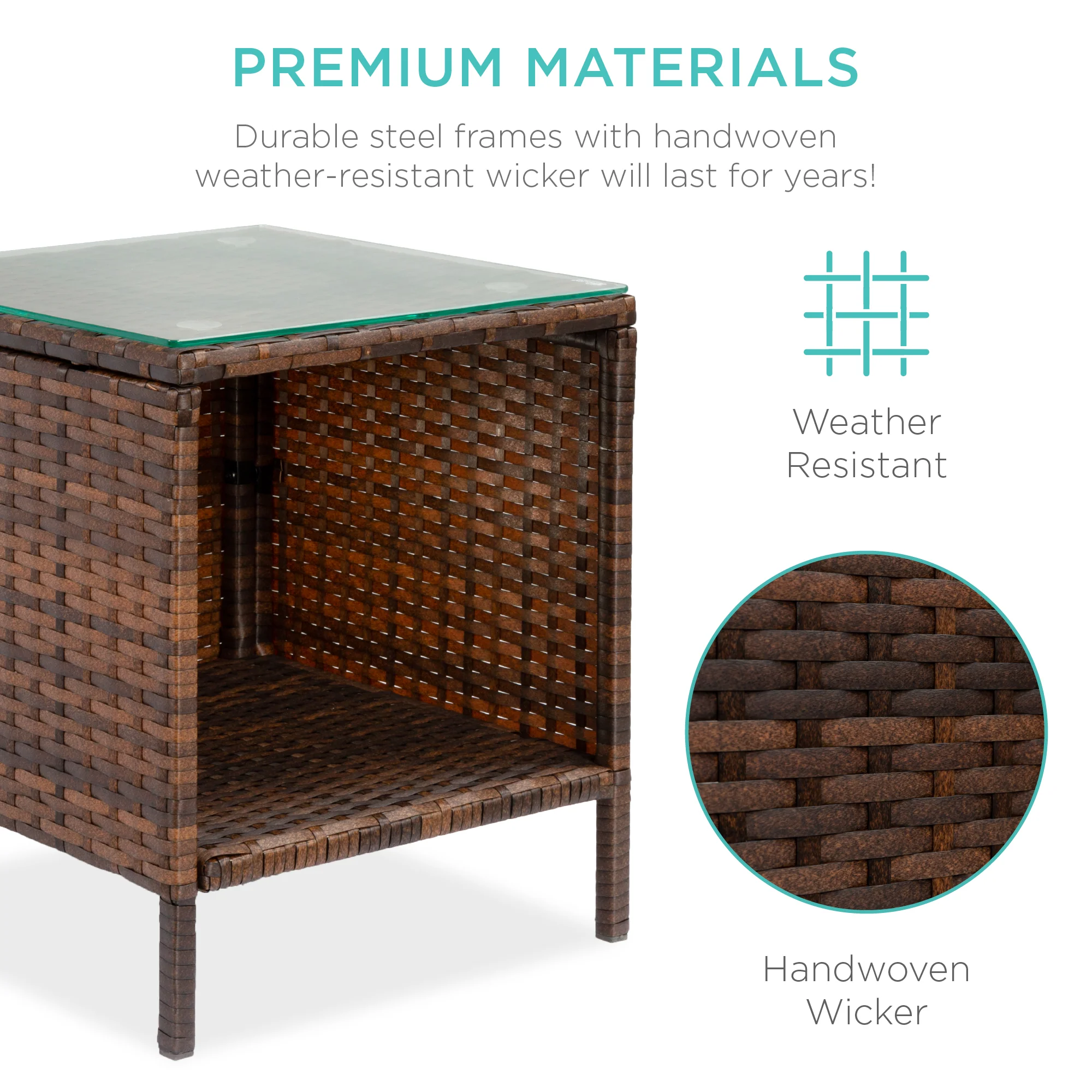 3-Piece Outdoor Patio Wicker Bistro Set w/ Side Storage Table - Image 131