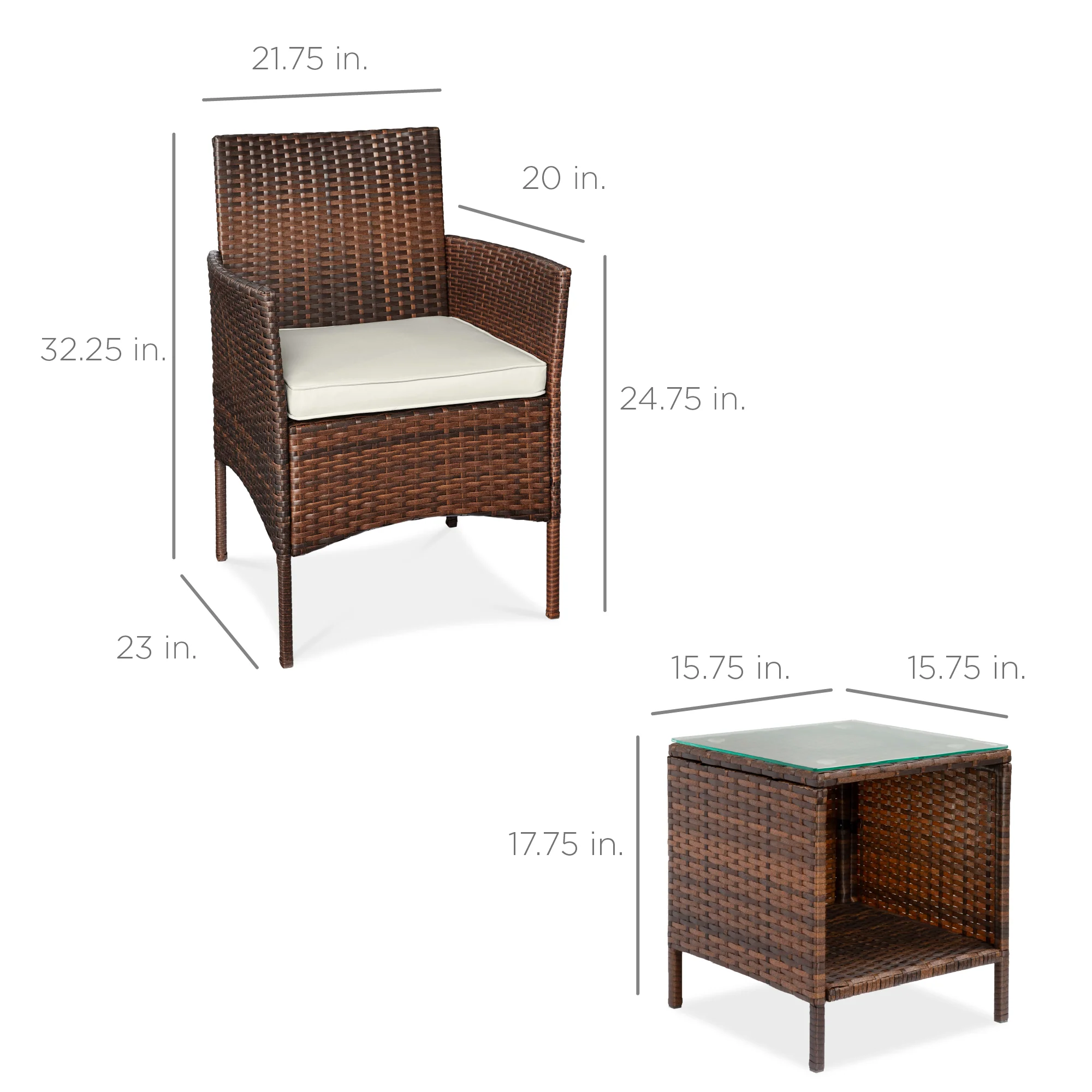 3-Piece Outdoor Patio Wicker Bistro Set w/ Side Storage Table - Image 133