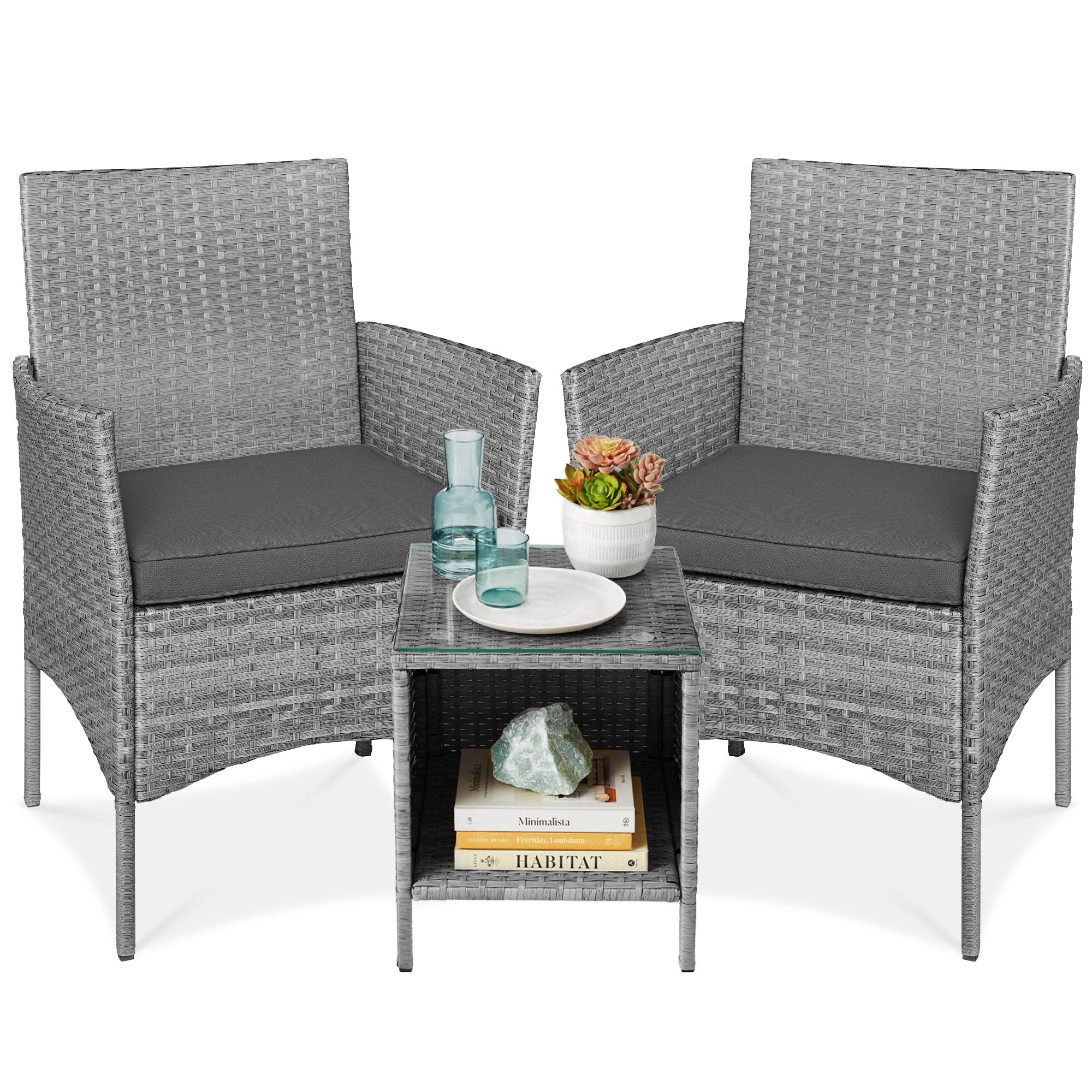 3-Piece Outdoor Patio Wicker Bistro Set w/ Side Storage Table - Image 141