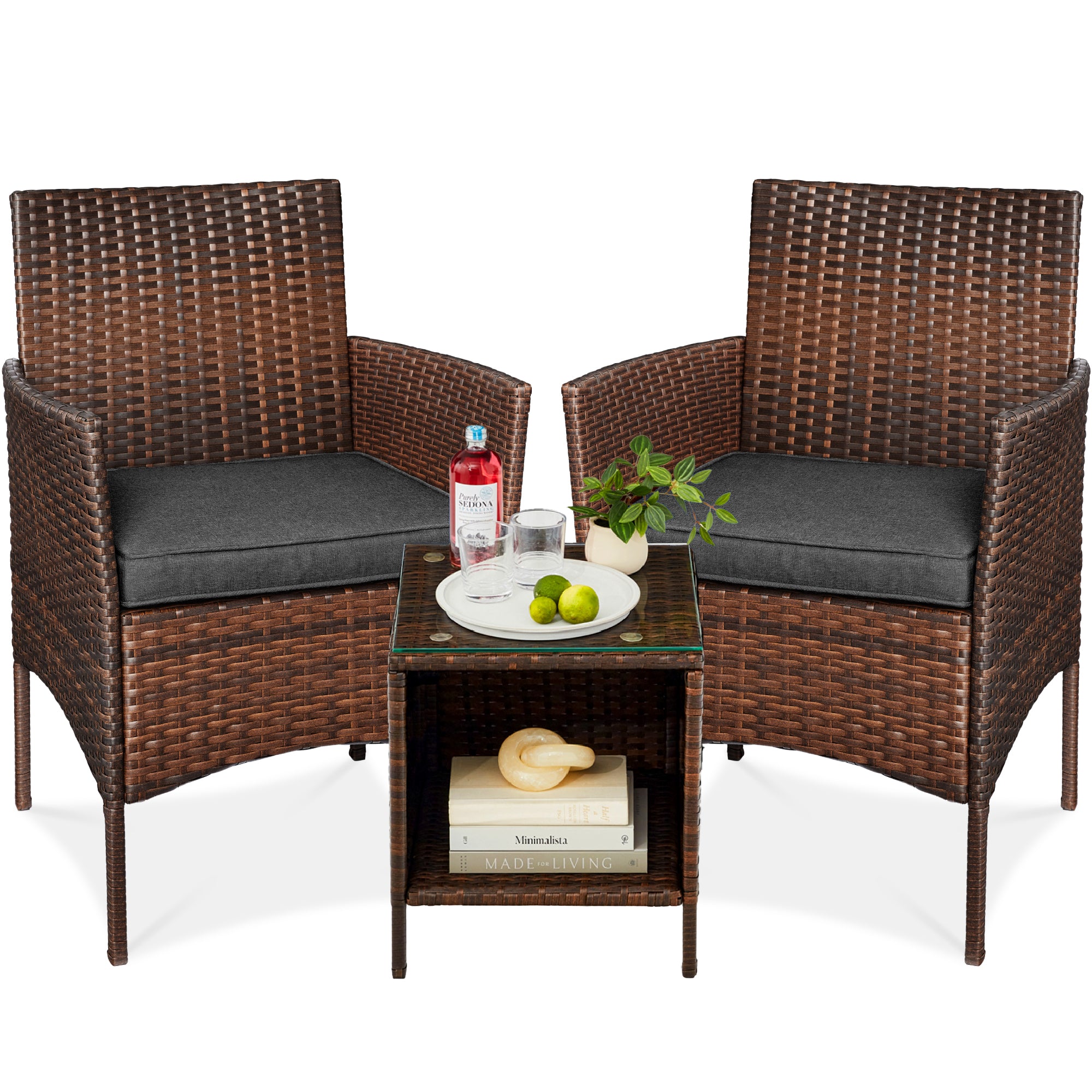 3-Piece Outdoor Patio Wicker Bistro Set w/ Side Storage Table - Image 169
