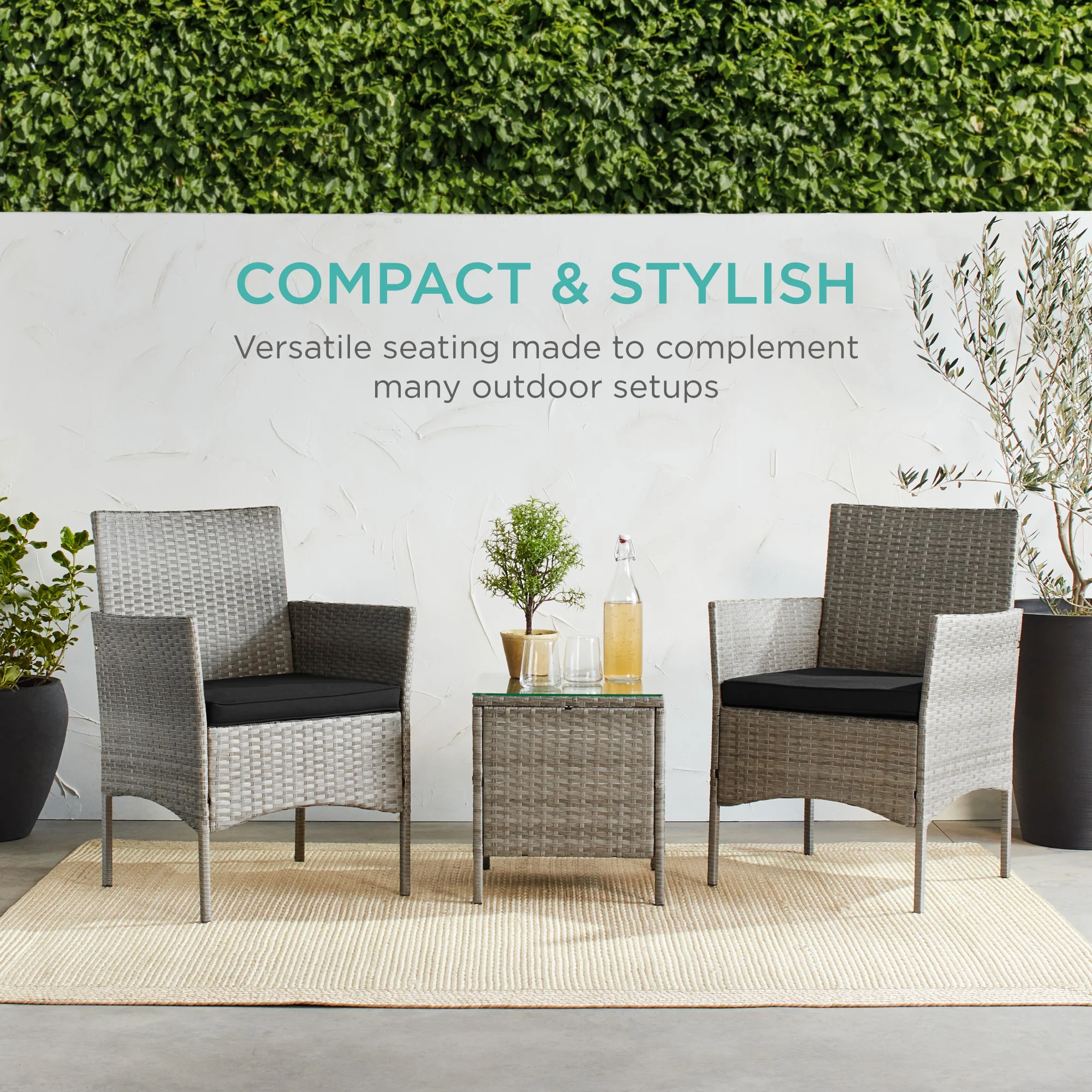 3-Piece Outdoor Patio Wicker Bistro Set w/ Side Storage Table - Image 181