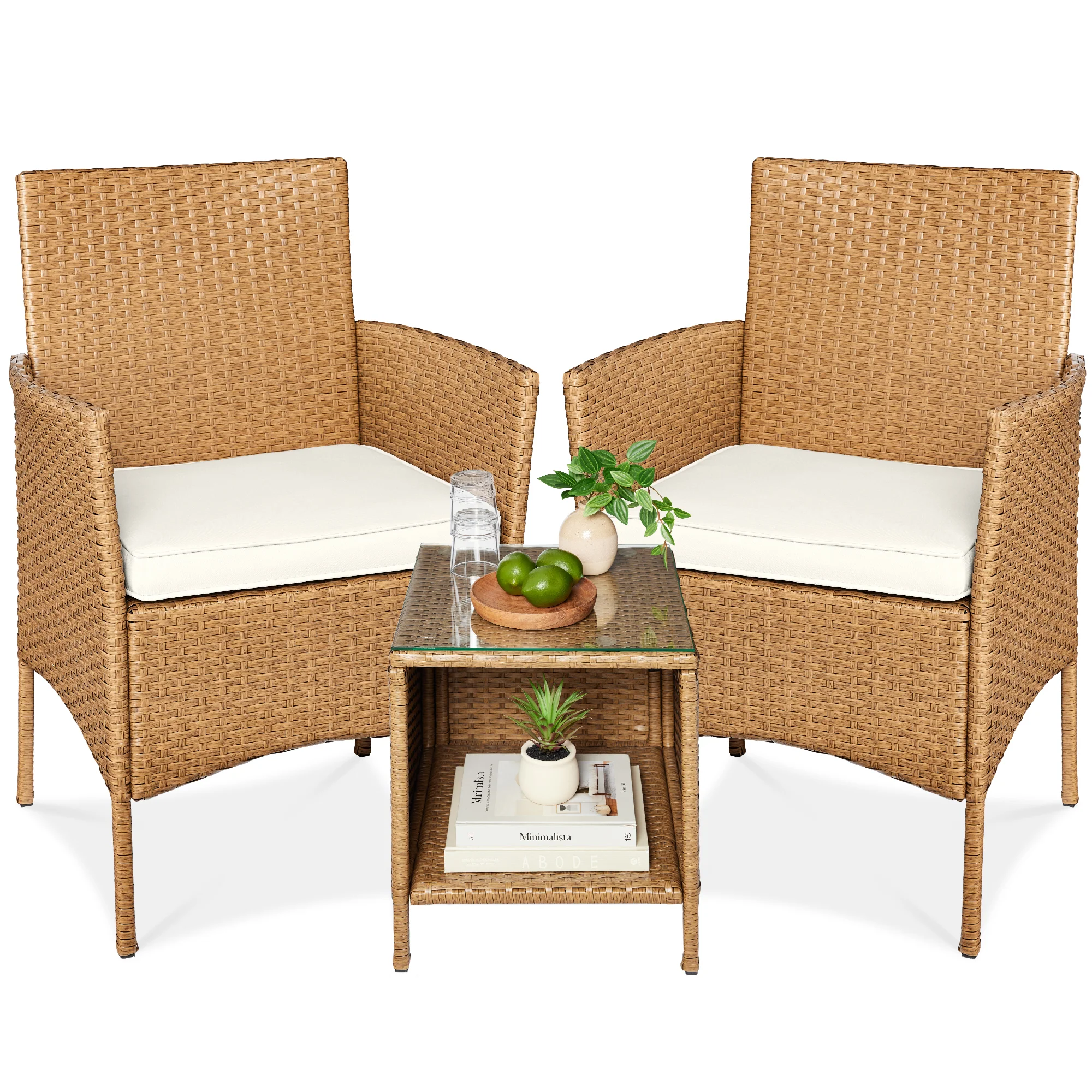 3-Piece Outdoor Patio Wicker Bistro Set w/ Side Storage Table - Image 29