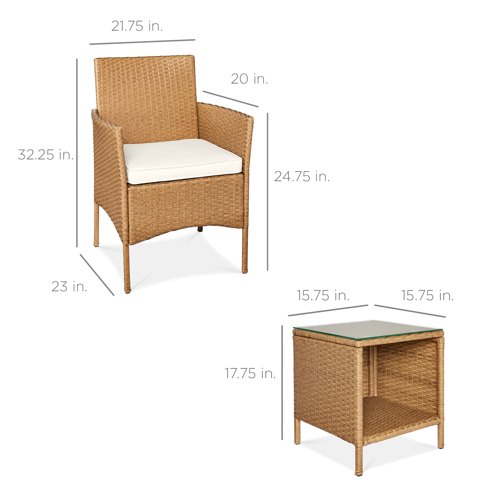 3-Piece Outdoor Patio Wicker Bistro Set w/ Side Storage Table - Image 35