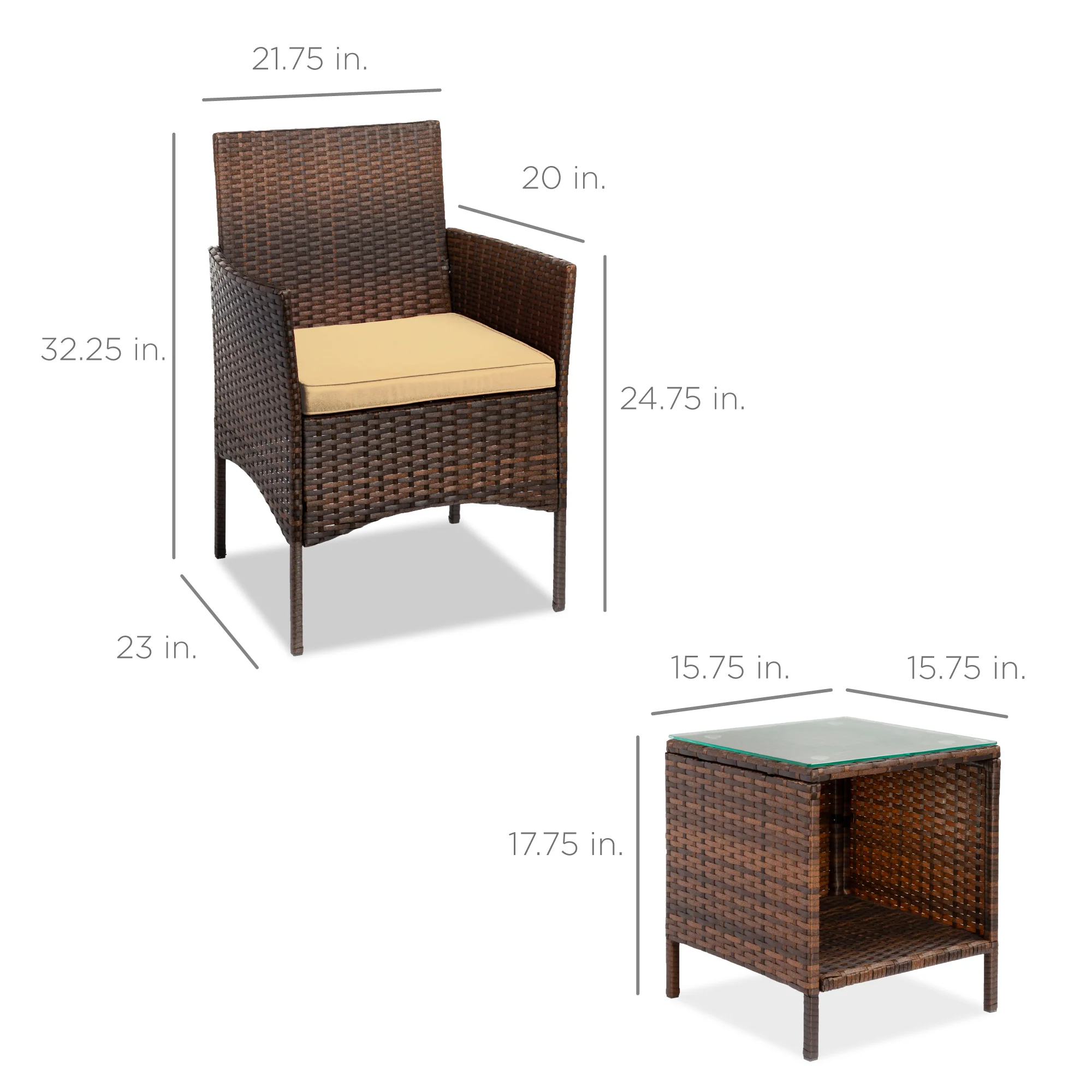 3-Piece Outdoor Patio Wicker Bistro Set w/ Side Storage Table - Image 56