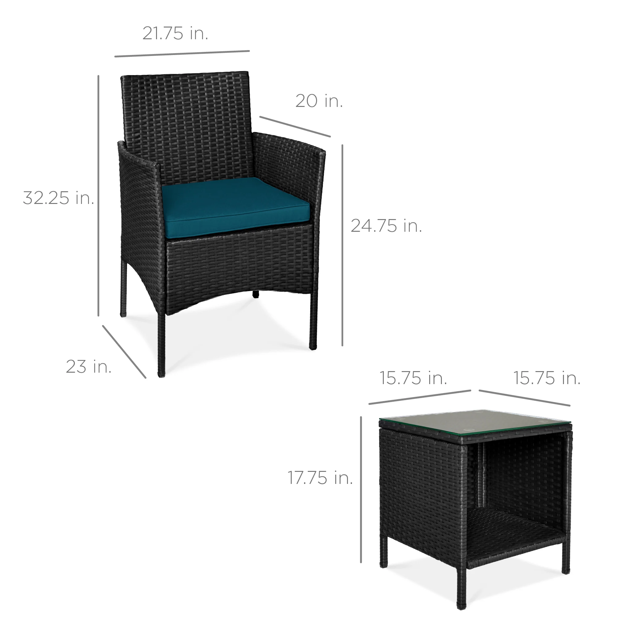 3-Piece Outdoor Patio Wicker Bistro Set w/ Side Storage Table - Image 63